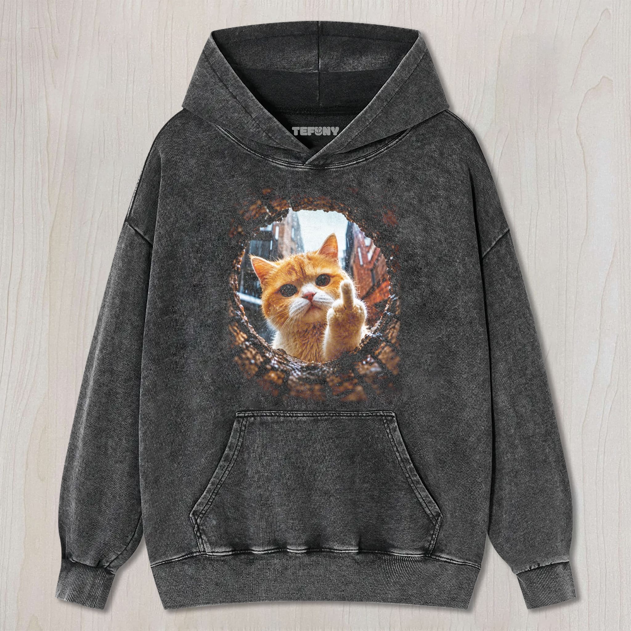 CAT GIVING THE MIDDLE FINGER V1 UNISEX TEE, TANK TOP, LAYERED LS, SWEATSHIRT & HOODIE