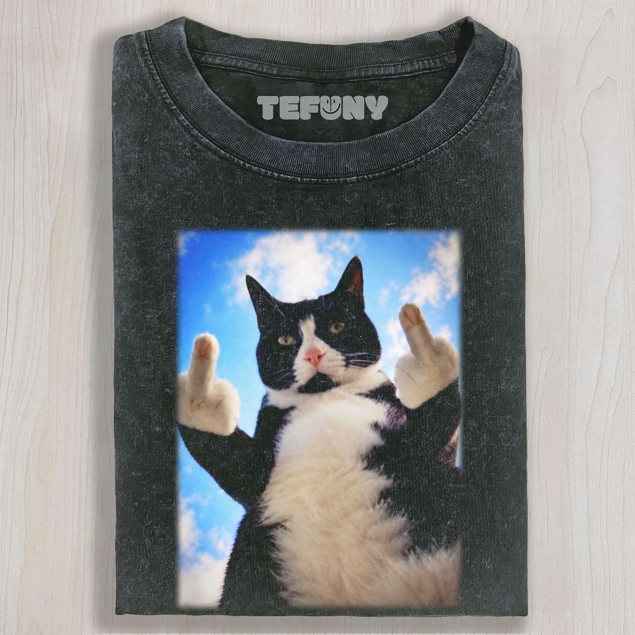 CAT GIVING THE MIDDLE FINGER V2 UNISEX TEE, TANK TOP, LAYERED LS, SWEATSHIRT & HOODIE