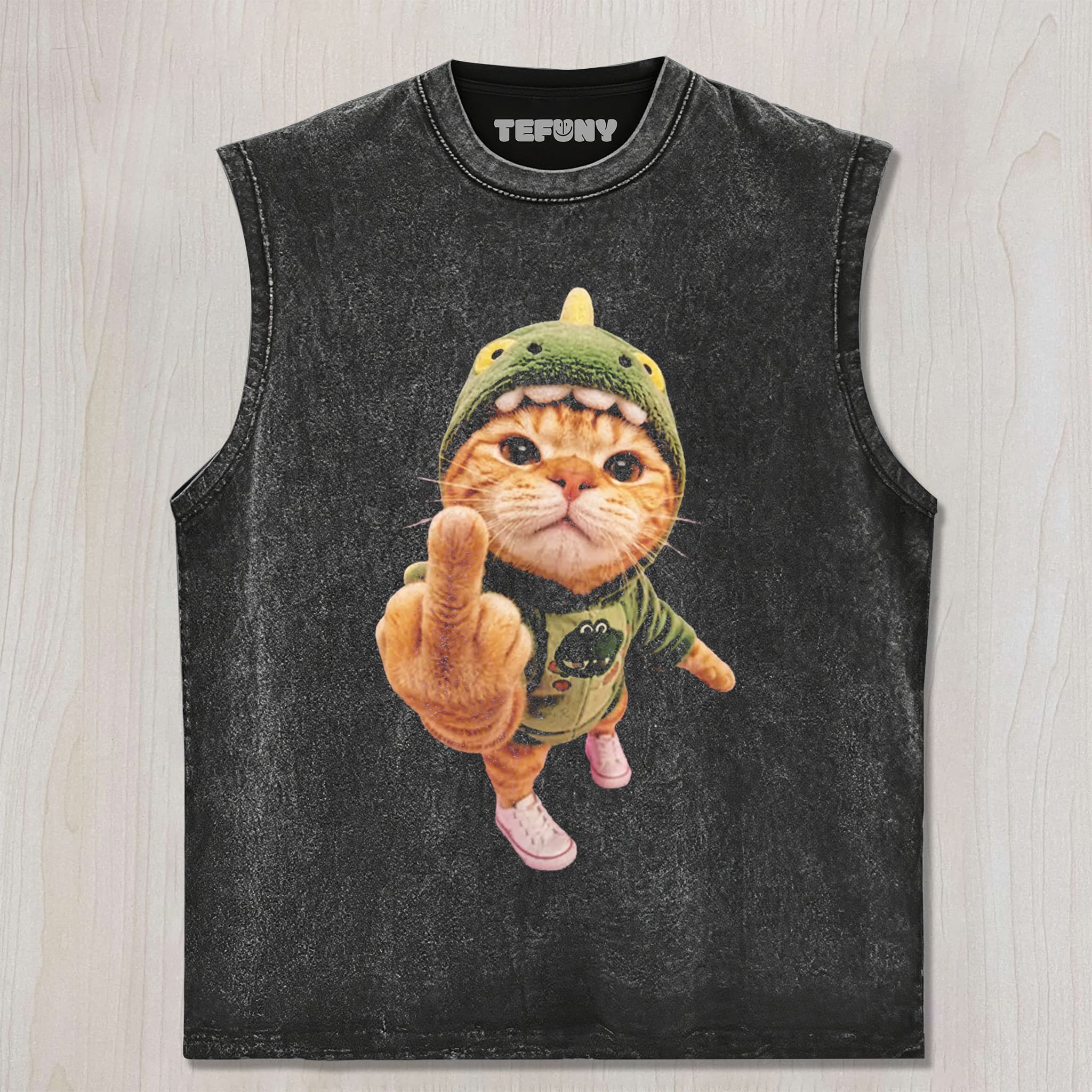 CAT GIVING THE MIDDLE FINGER V4 UNISEX TEE, TANK TOP, LAYERED LS, SWEATSHIRT & HOODIE