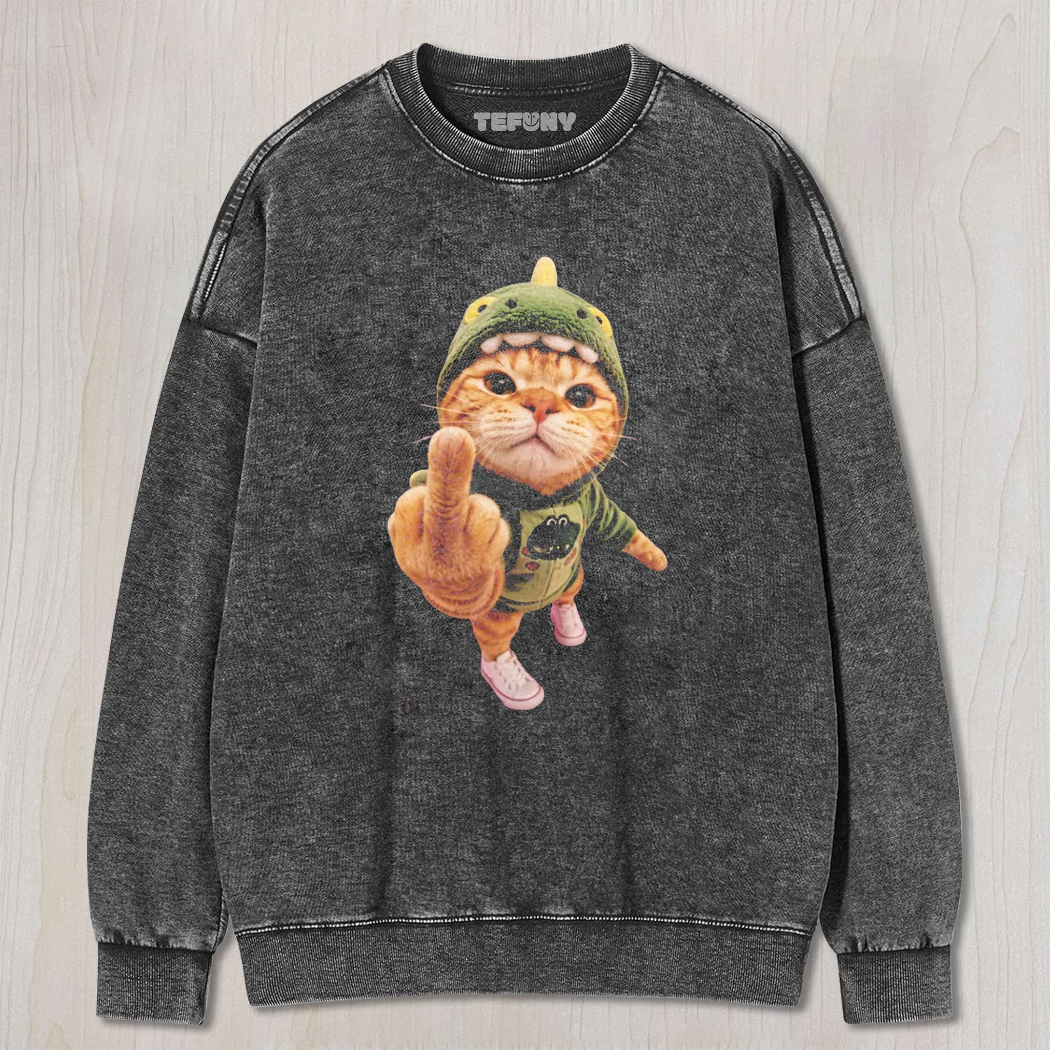 CAT GIVING THE MIDDLE FINGER V4 UNISEX TEE, TANK TOP, LAYERED LS, SWEATSHIRT & HOODIE