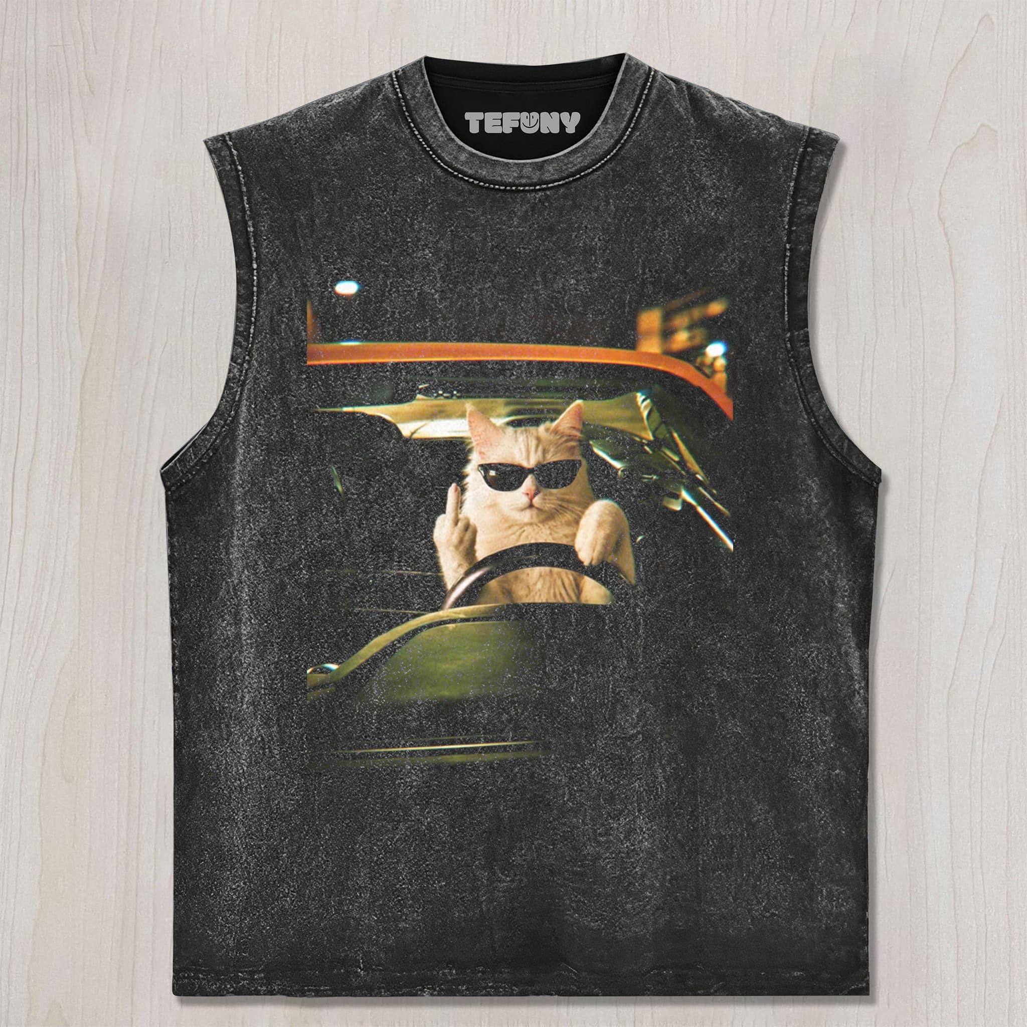 CAT GIVING THE MIDDLE FINGER V5 UNISEX TEE, TANK TOP, LAYERED LS, SWEATSHIRT & HOODIE