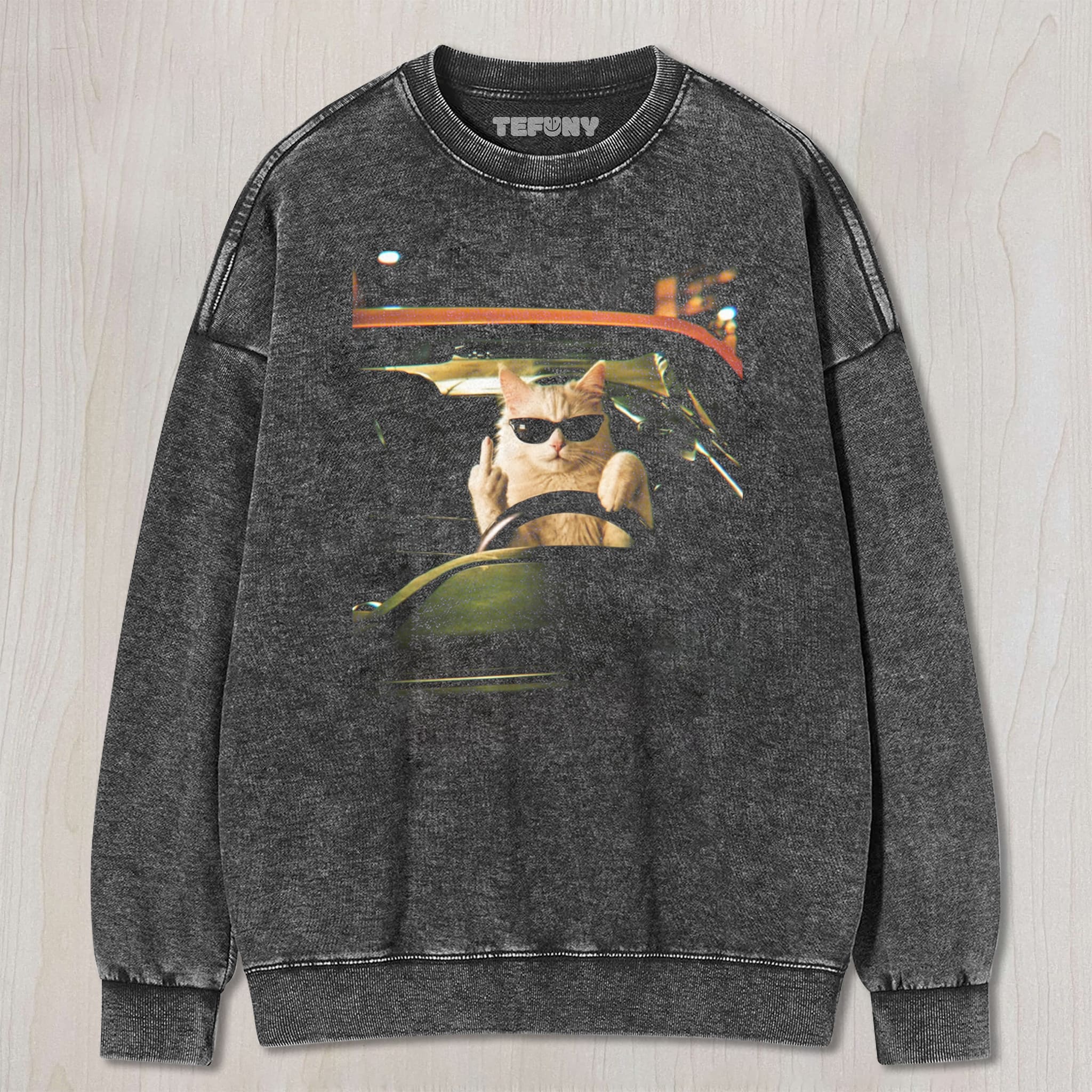 CAT GIVING THE MIDDLE FINGER V5 UNISEX TEE, TANK TOP, LAYERED LS, SWEATSHIRT & HOODIE
