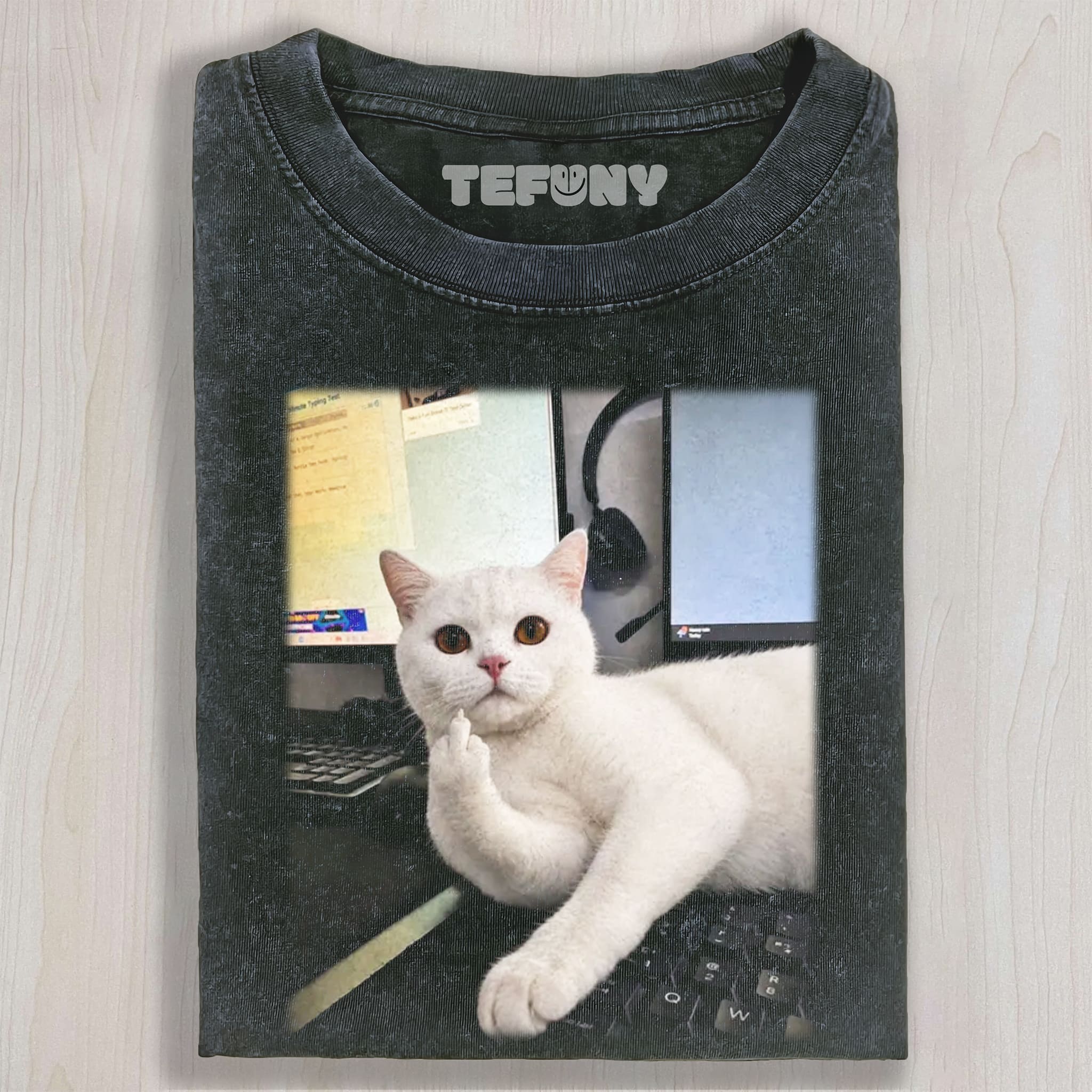CAT GIVING THE MIDDLE FINGER V6 UNISEX TEE, TANK TOP, LAYERED LS, SWEATSHIRT & HOODIE
