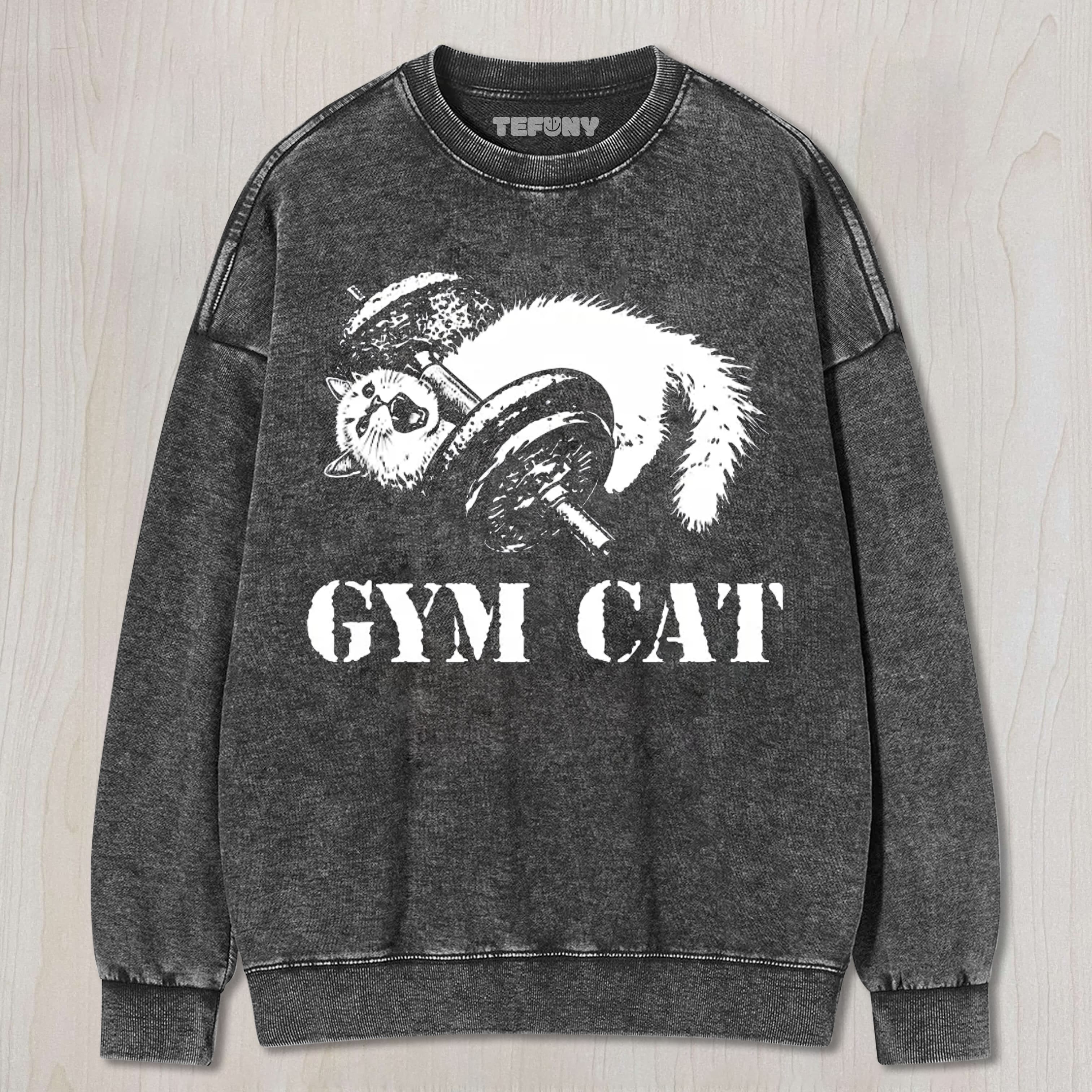 CAT PUMPING IRON AT THE GYM UNISEX TEE, TANK TOP, LAYERED LS, SWEATSHIRT & HOODIE