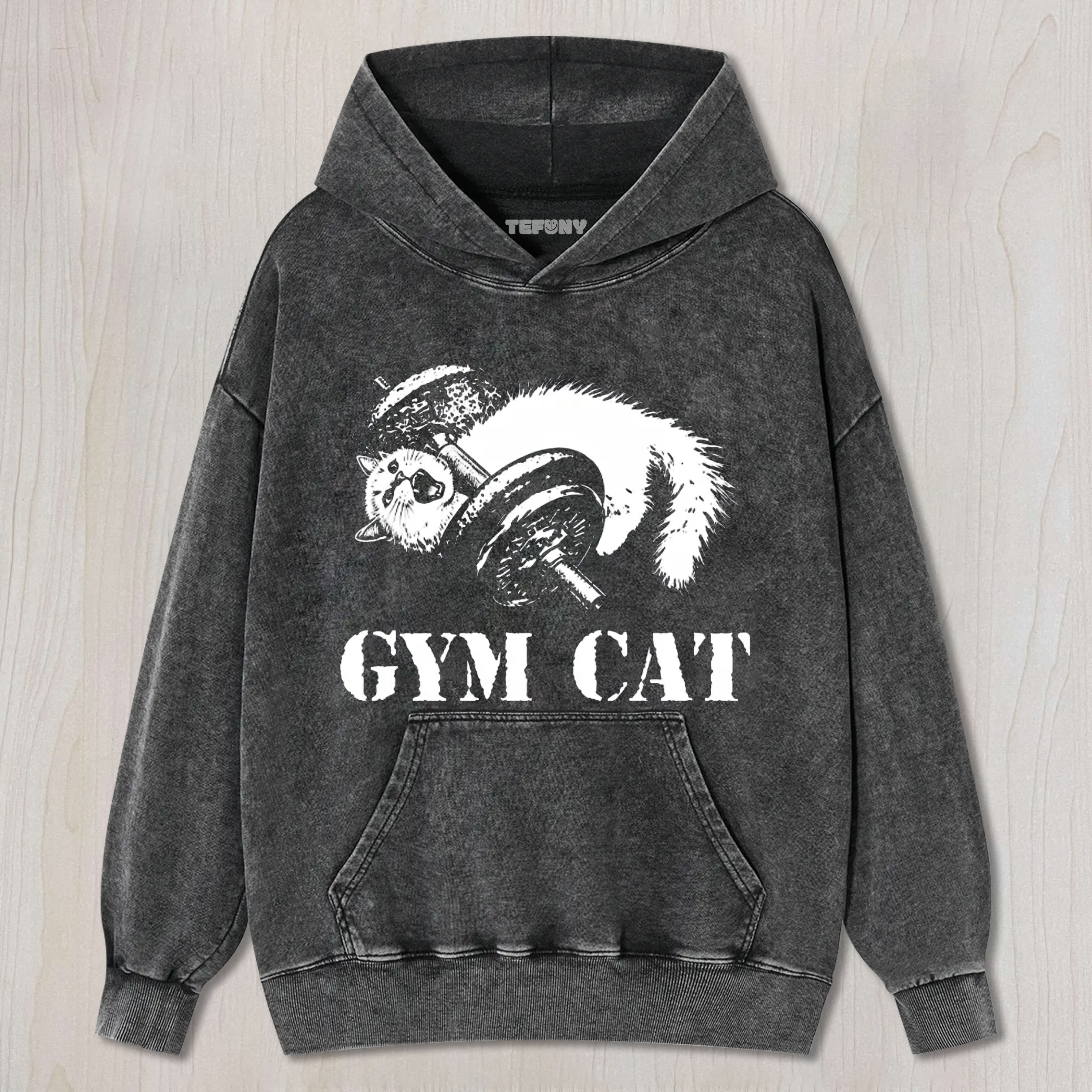 CAT PUMPING IRON AT THE GYM UNISEX TEE, TANK TOP, LAYERED LS, SWEATSHIRT & HOODIE