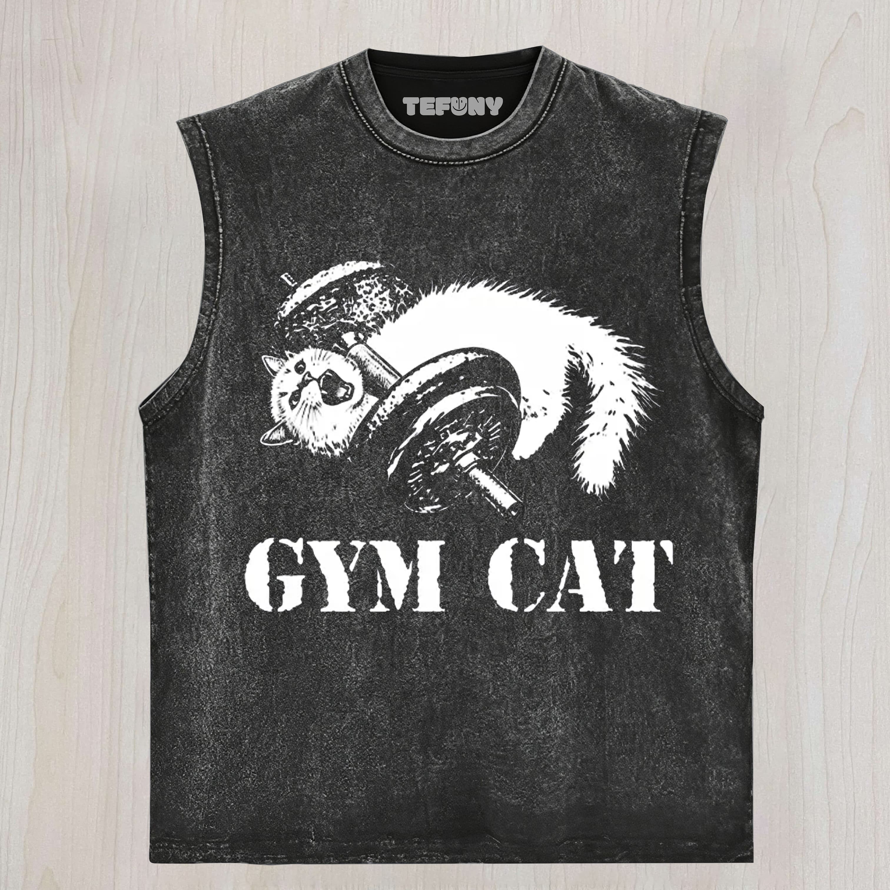 CAT PUMPING IRON AT THE GYM UNISEX TEE, TANK TOP, LAYERED LS, SWEATSHIRT & HOODIE