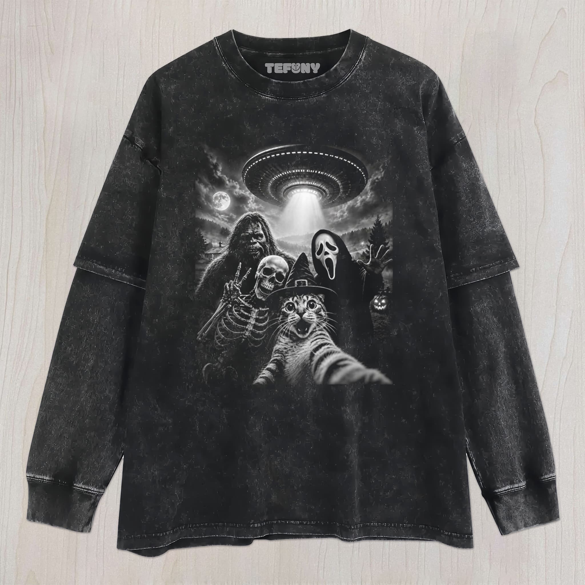 CAT SELFIE HALLOWEEN UNISEX TEE, TANK TOP, LAYERED LS, SWEATSHIRT & HOODIE