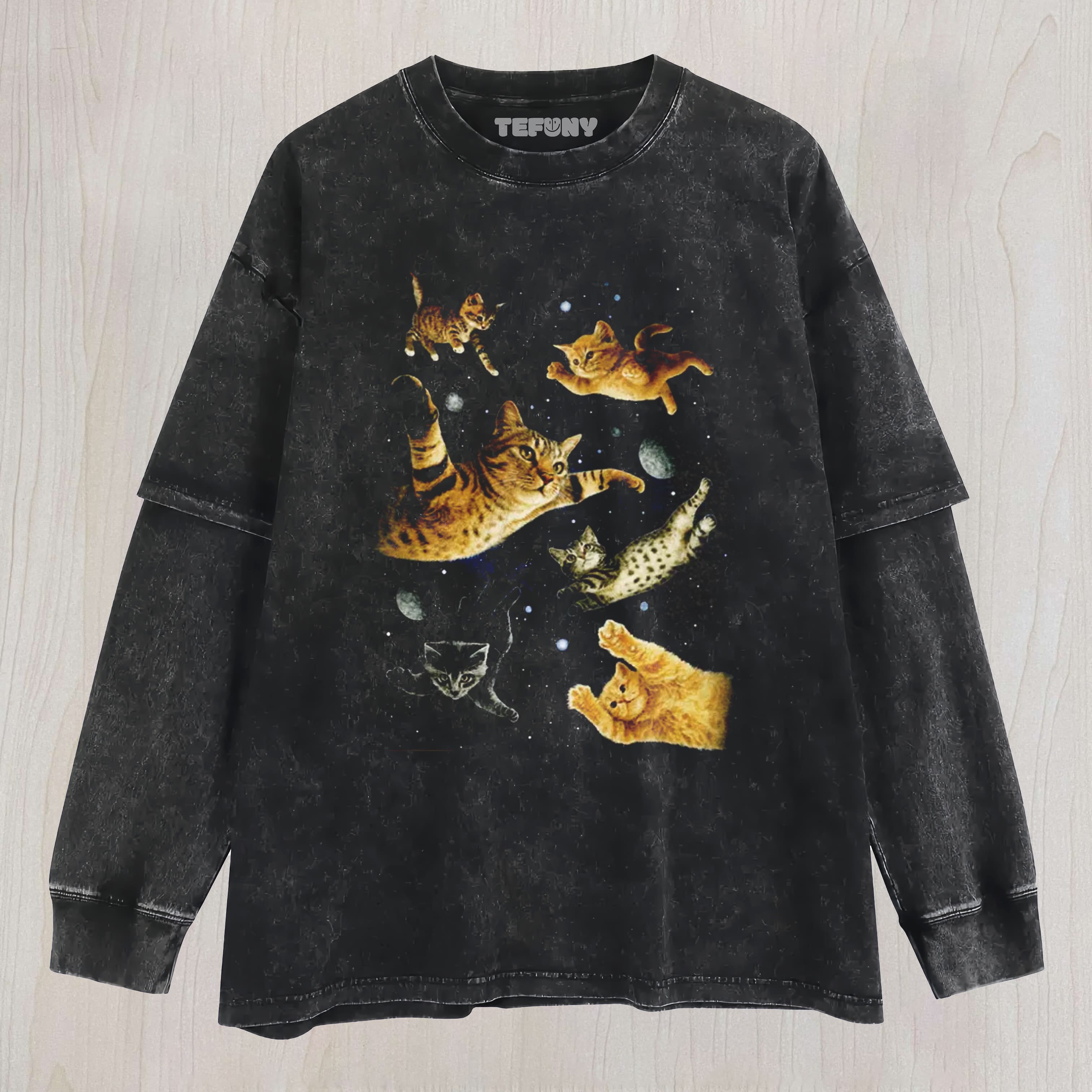 CATS IN GALAXY SPACE UNISEX TEE, TANK TOP, LAYERED LS, SWEATSHIRT & HOODIE