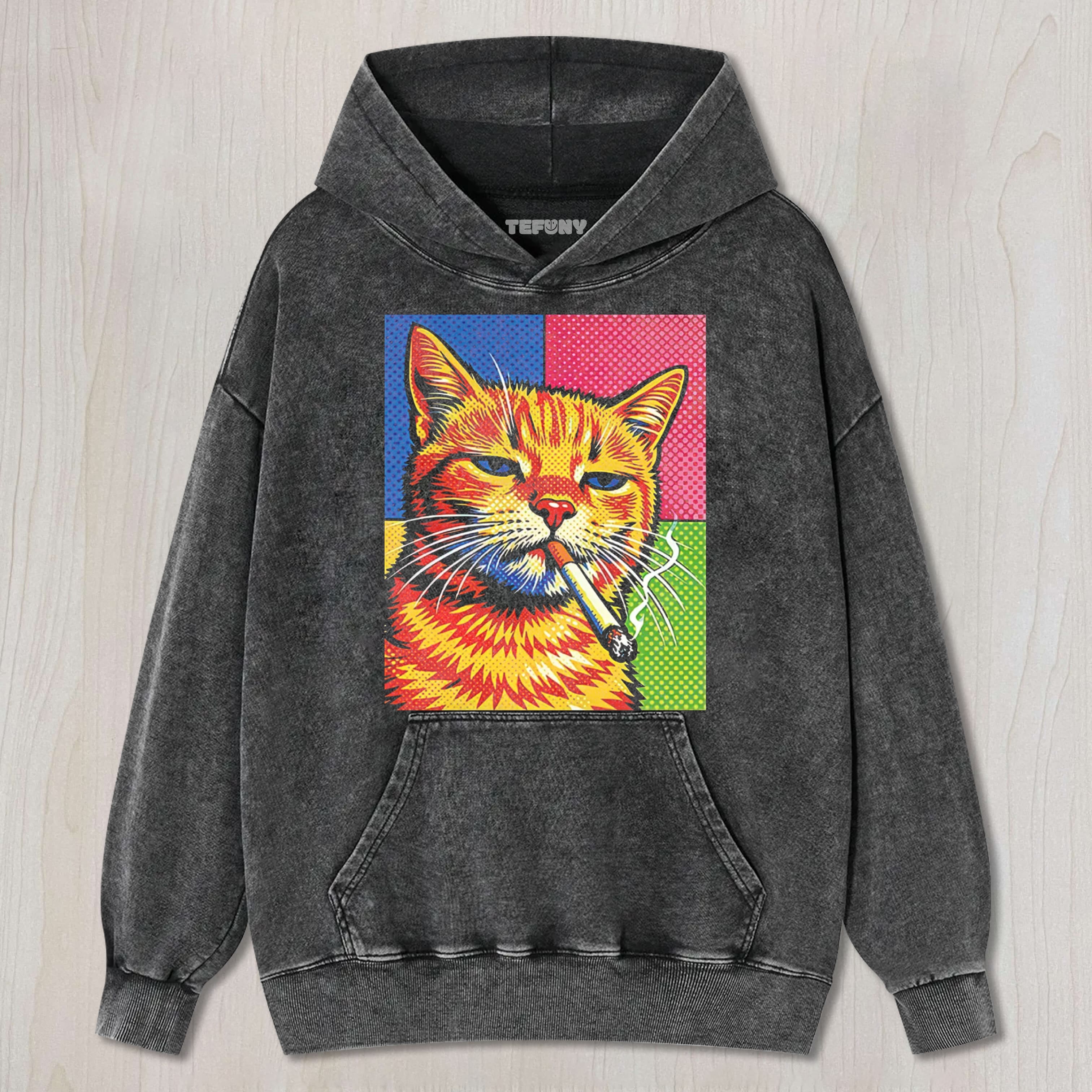 CAT SMOKING CIGARETTE UNISEX TEE, TANK TOP, LAYERED LS, SWEATSHIRT & HOODIE