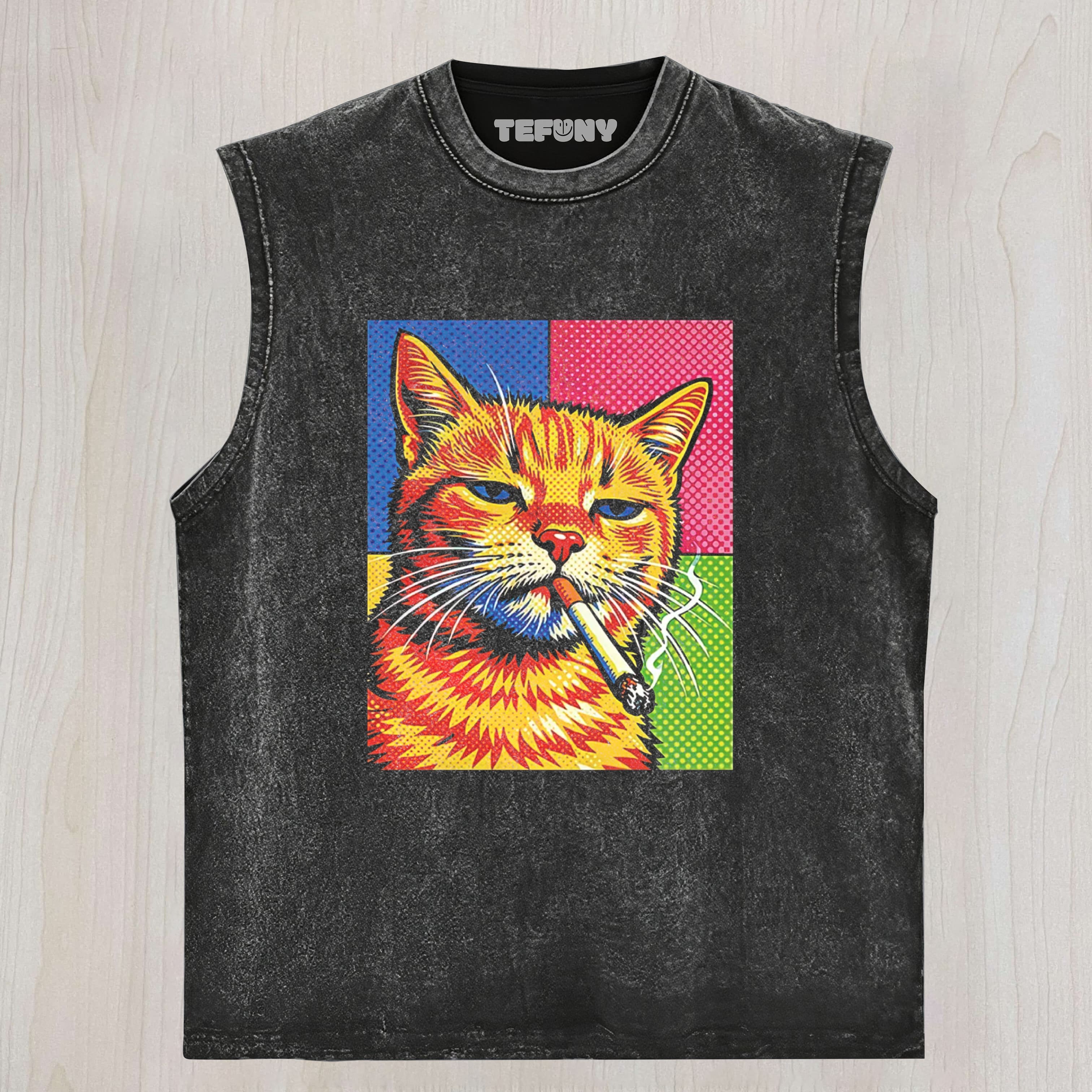 CAT SMOKING CIGARETTE UNISEX TEE, TANK TOP, LAYERED LS, SWEATSHIRT & HOODIE