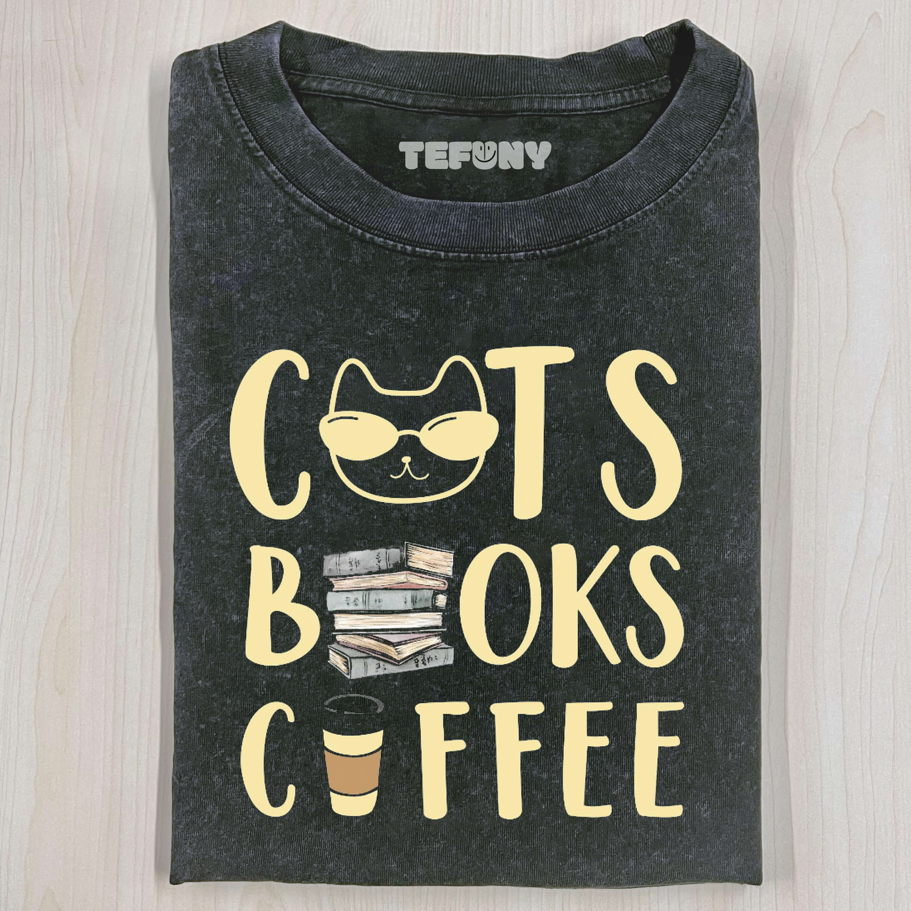 CATS BOOKS AND COFFEE  SHIRT