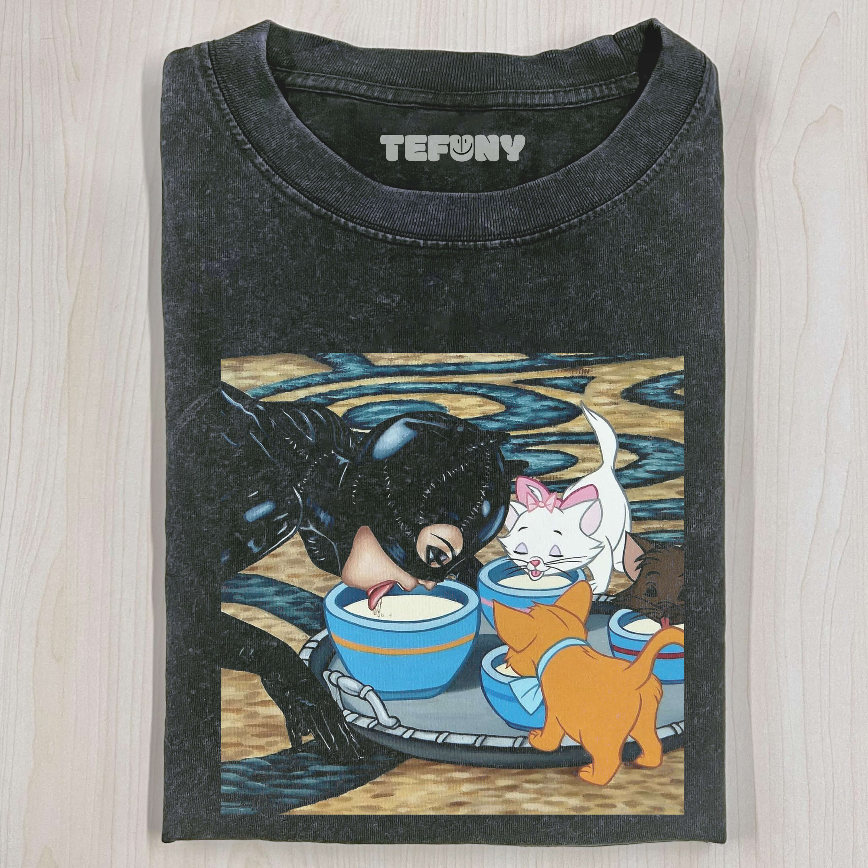 CATWOMAN DRINKS MILK WITH KITTENS T-SHIRT