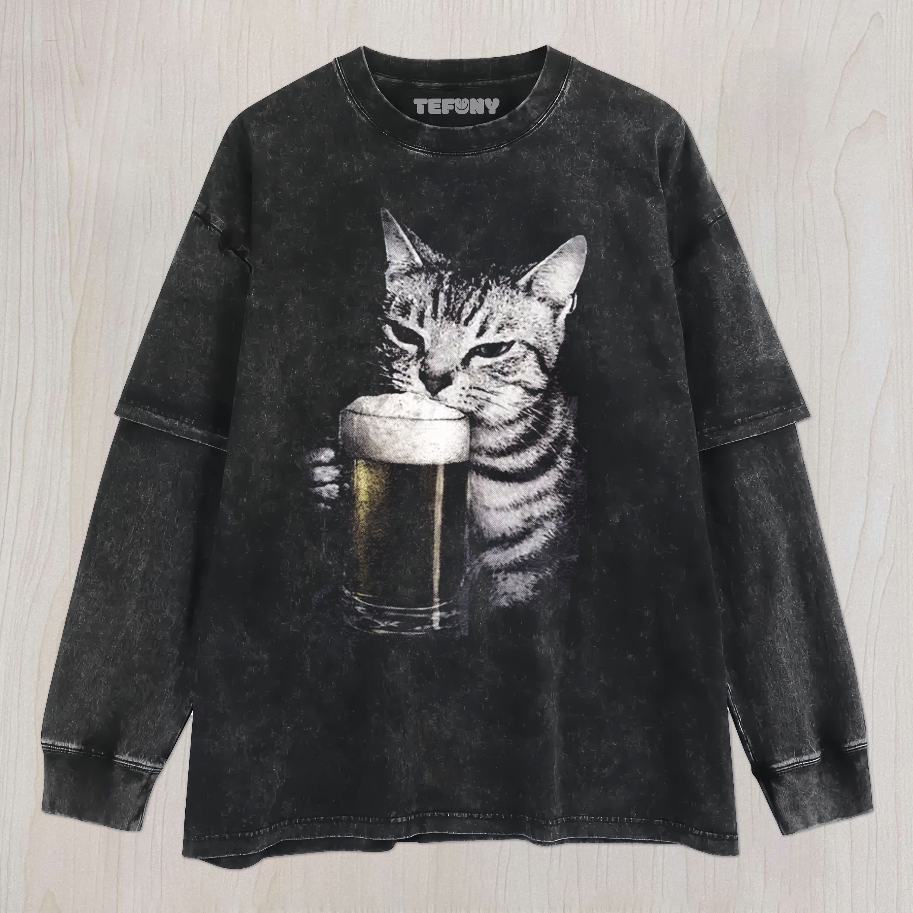 CAT BEER MEME UNISEX TEE, TANK TOP, LAYERED LS, SWEATSHIRT & HOODIE
