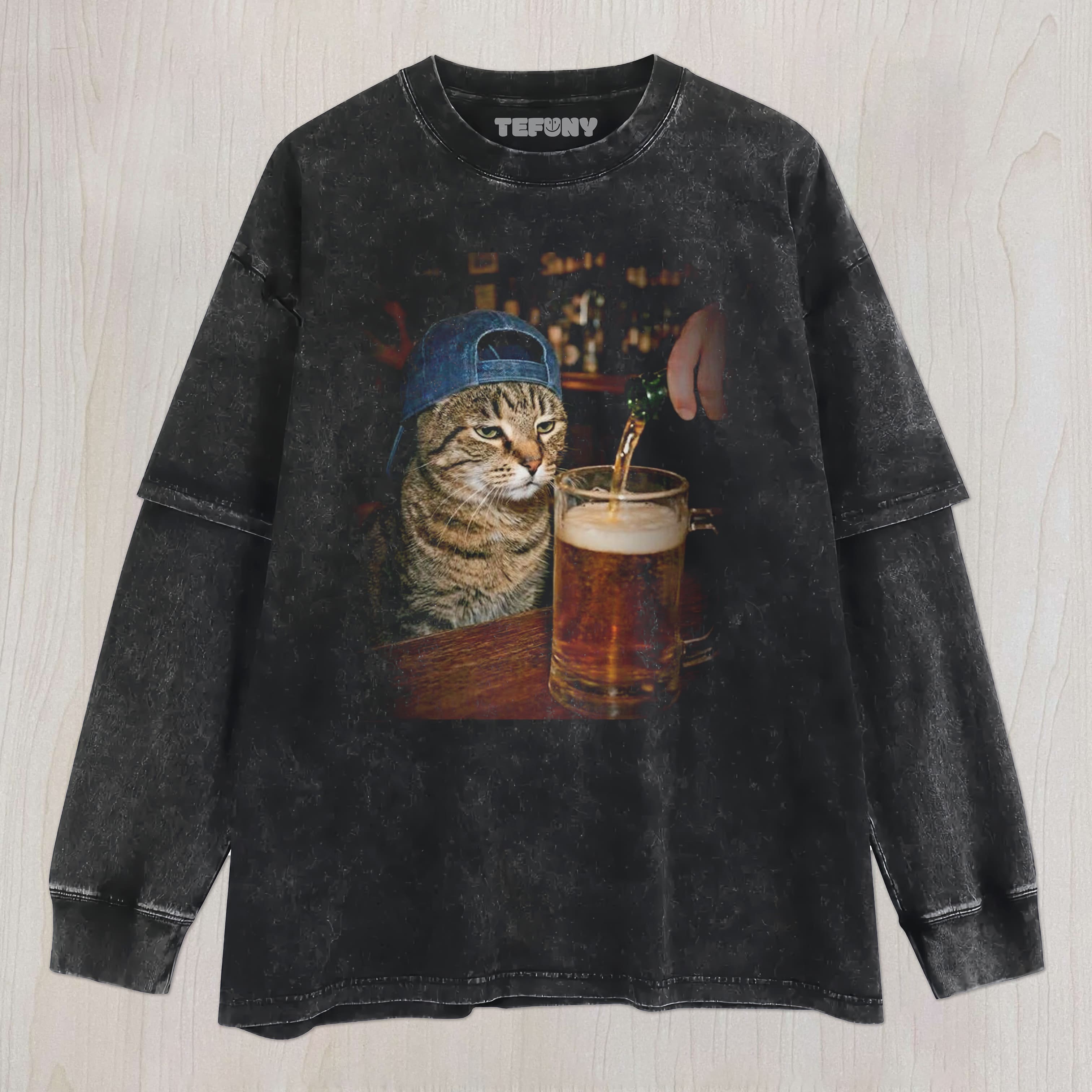 CAT BEER MEME V1 UNISEX TEE, TANK TOP, LAYERED LS, SWEATSHIRT & HOODIE