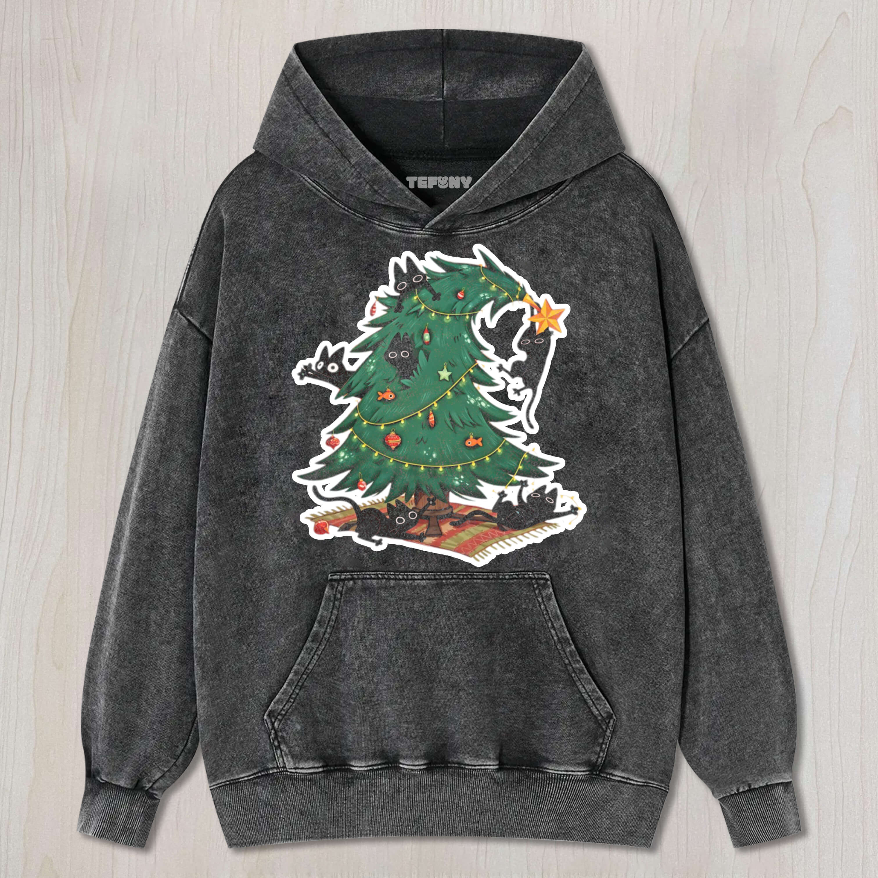 CAT ON CHRISTMAS TREE T-SHIRT