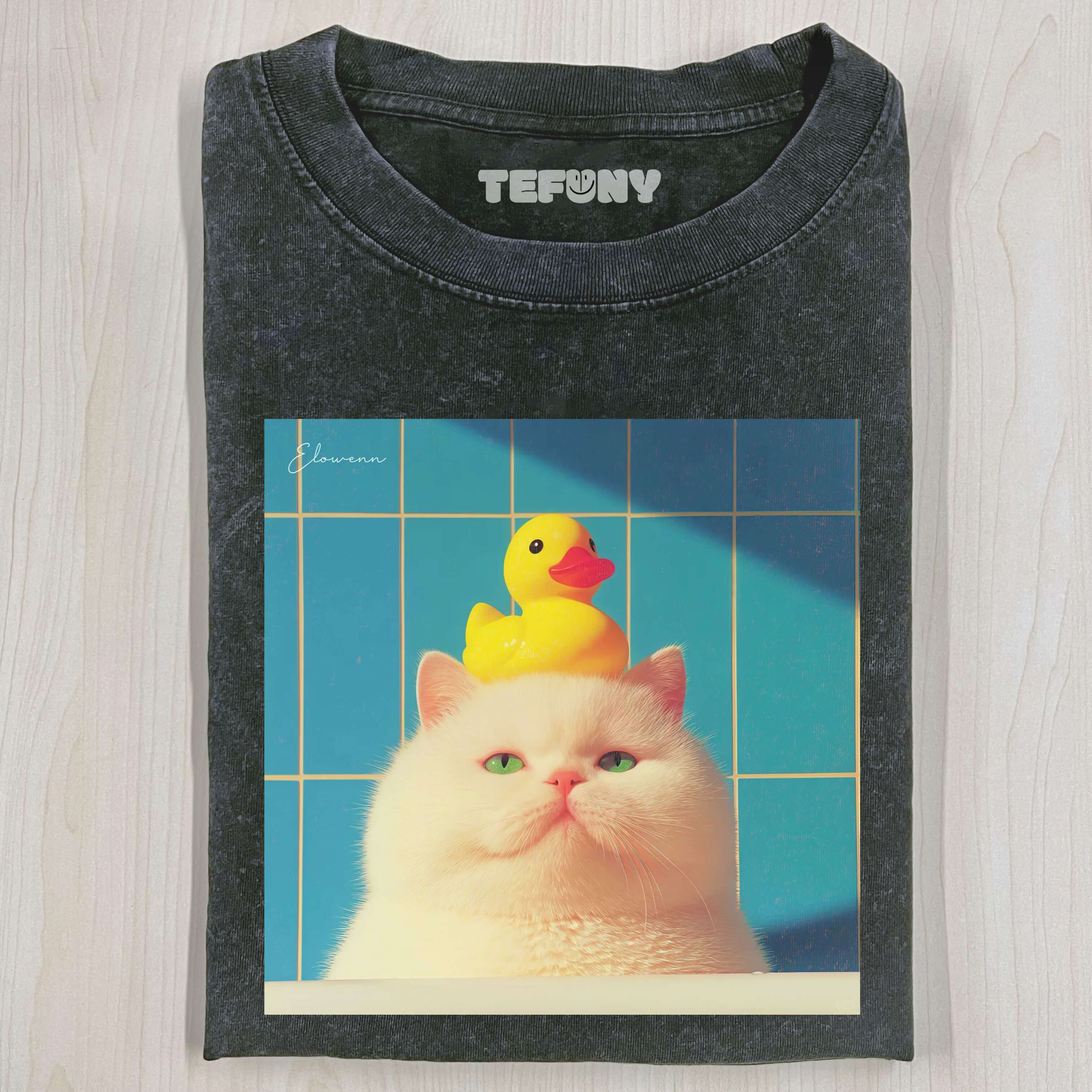 CAT WITH DUCK ON HEAD T-SHIRT