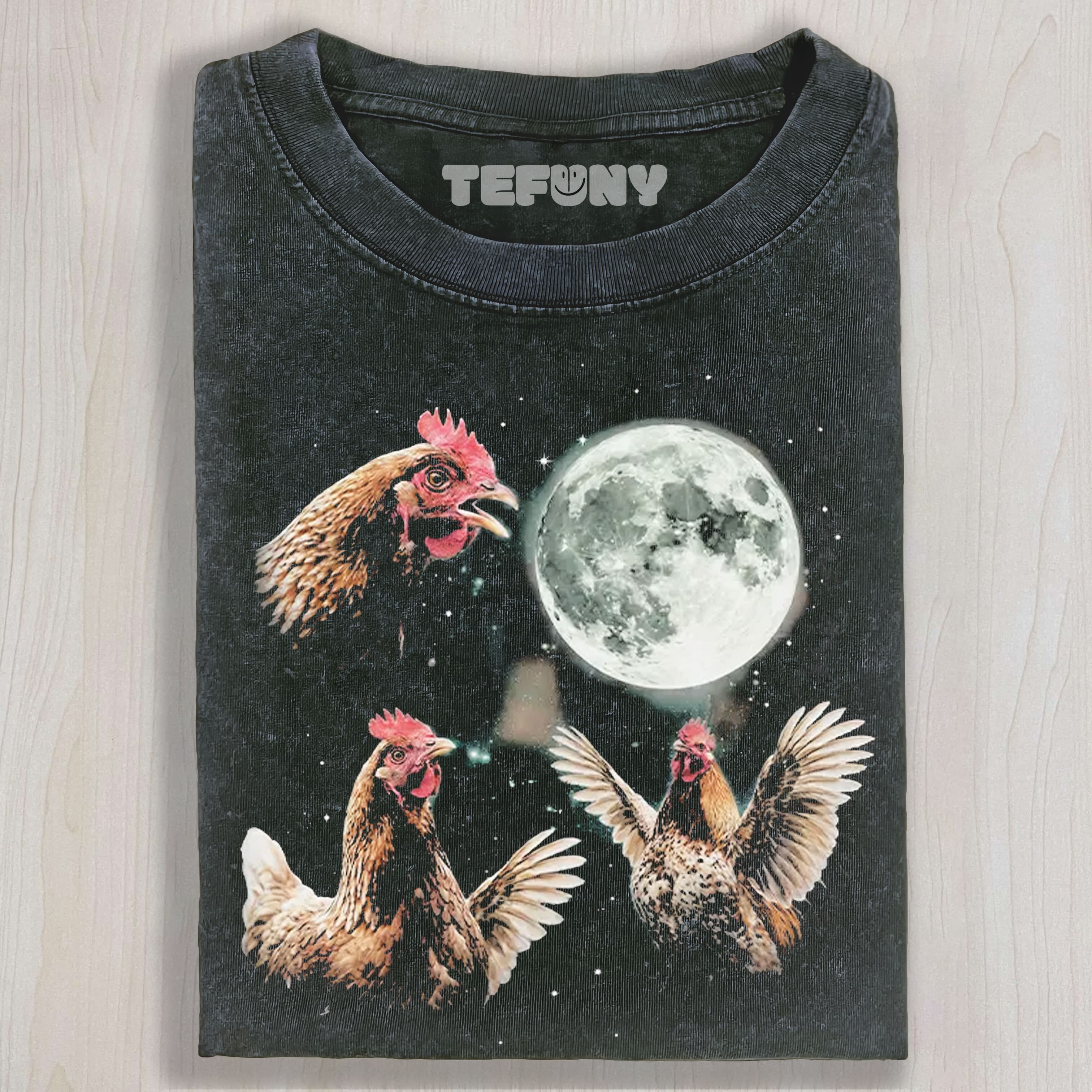 CHICKEN HOWLING AT MOON UNISEX TEE, TANK TOP, LAYERED LS, SWEATSHIRT & HOODIE