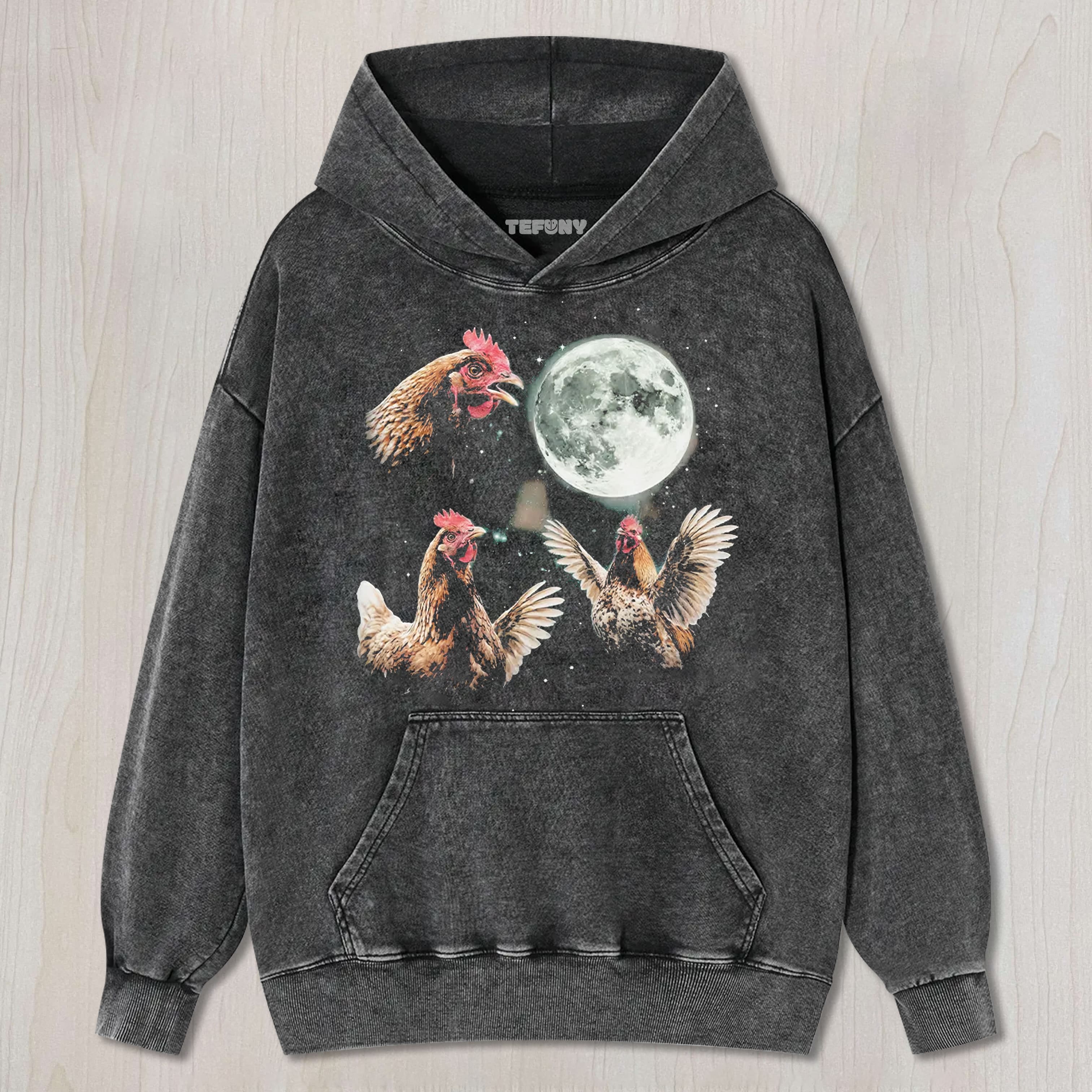 CHICKEN HOWLING AT MOON UNISEX TEE, TANK TOP, LAYERED LS, SWEATSHIRT & HOODIE
