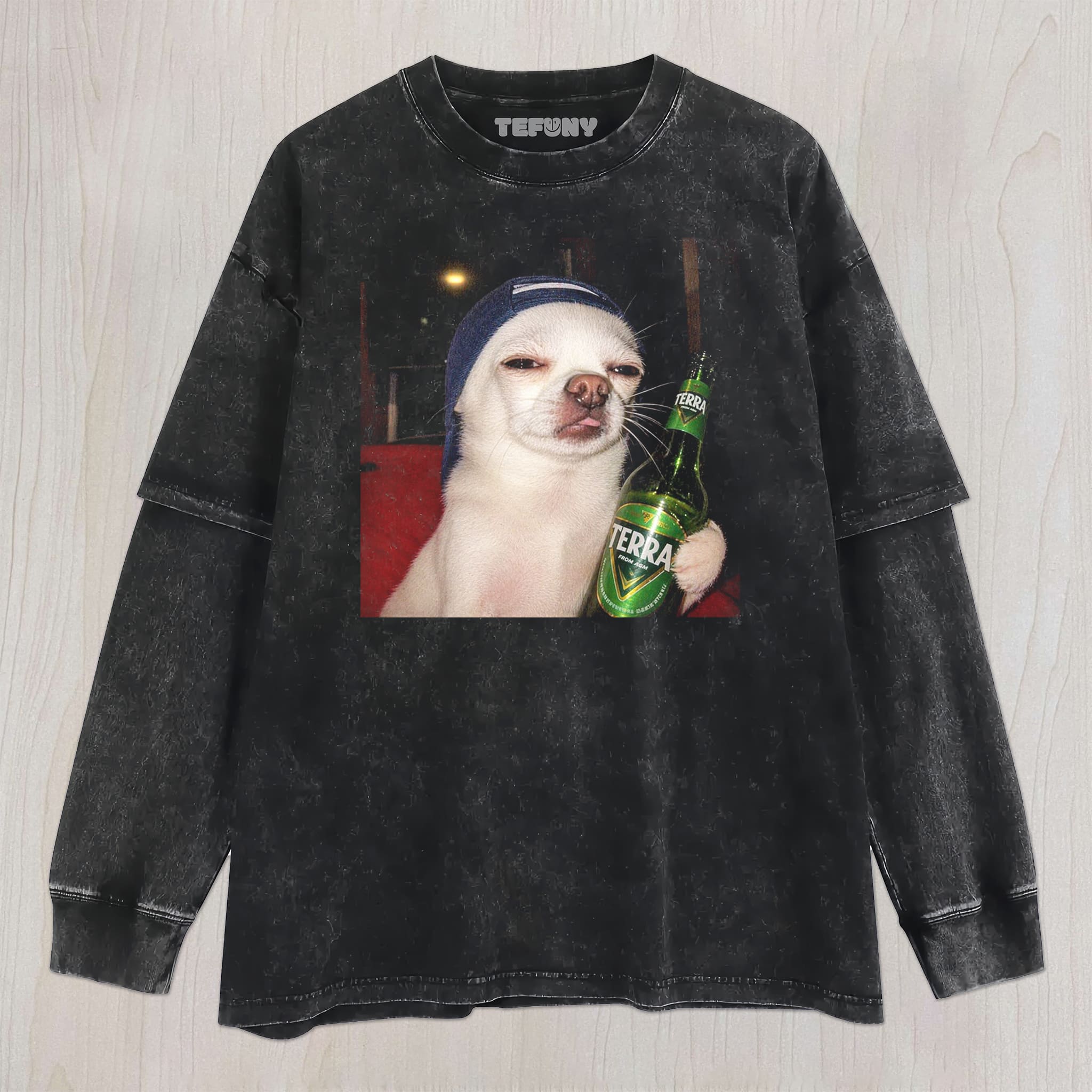 CHIHUAHUA HOLDING A BEER DOG MEME UNISEX TEE, TANK TOP, LAYERED LS, SWEATSHIRT & HOODIE