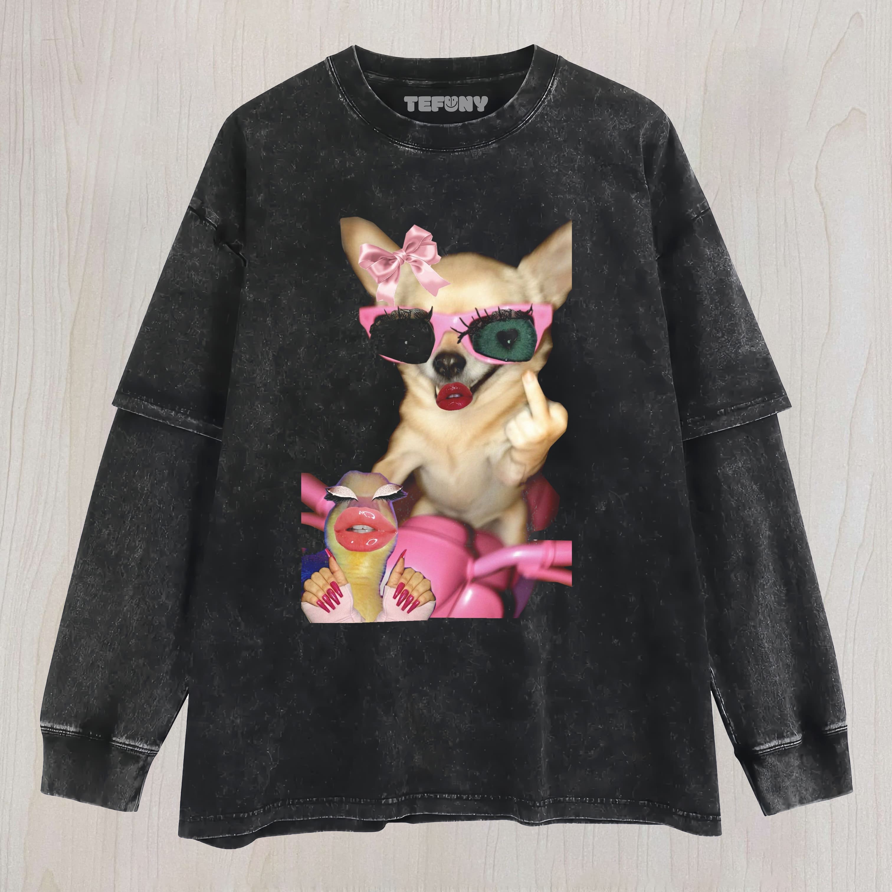 CHIHUAHUA AND DUCK MEME LAYERED LONG SLEEVE