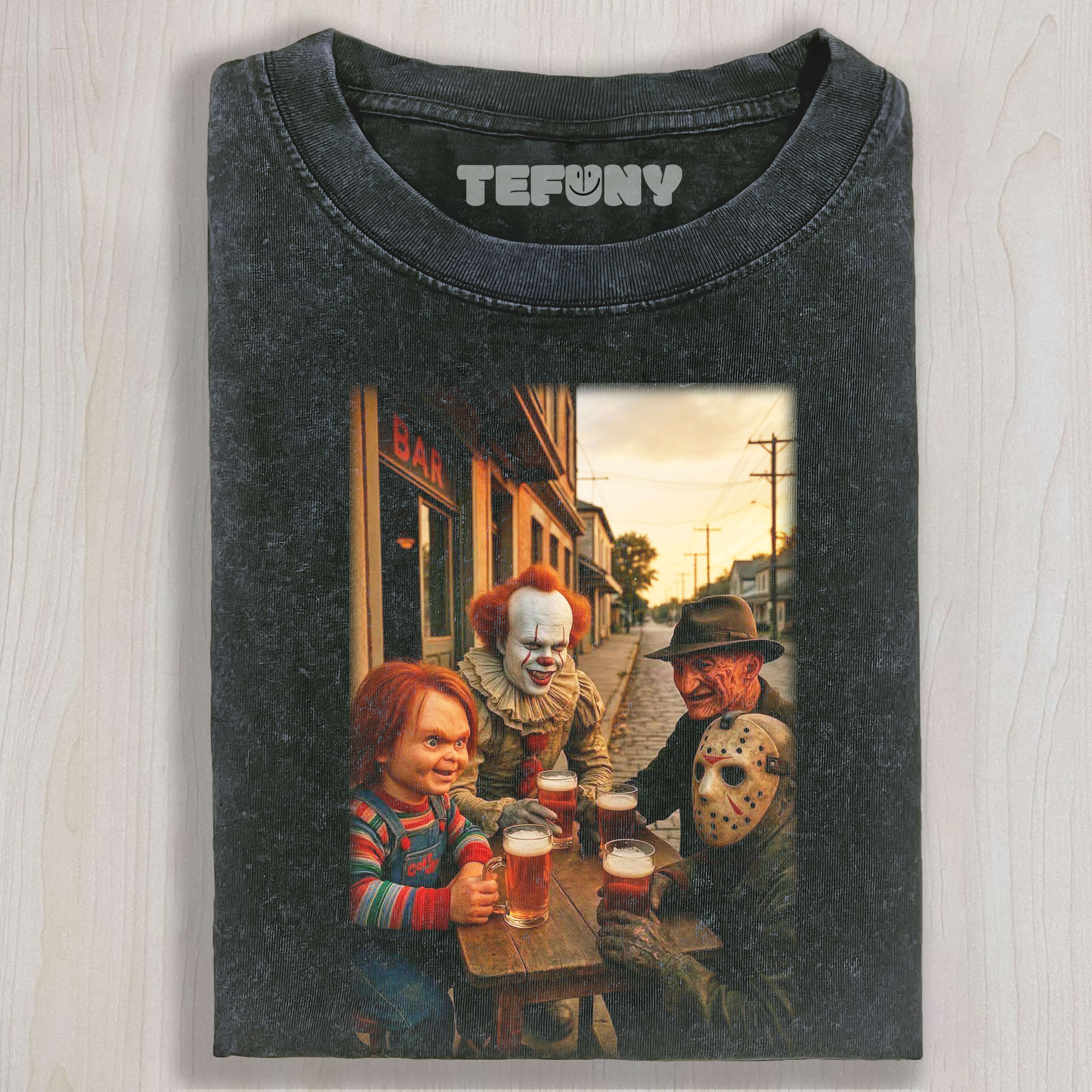 CHUCKY, PENNYWISE, FREDDY KRUEGER, AND JASON DRINK BEER TEE & SWEAT & HOOD