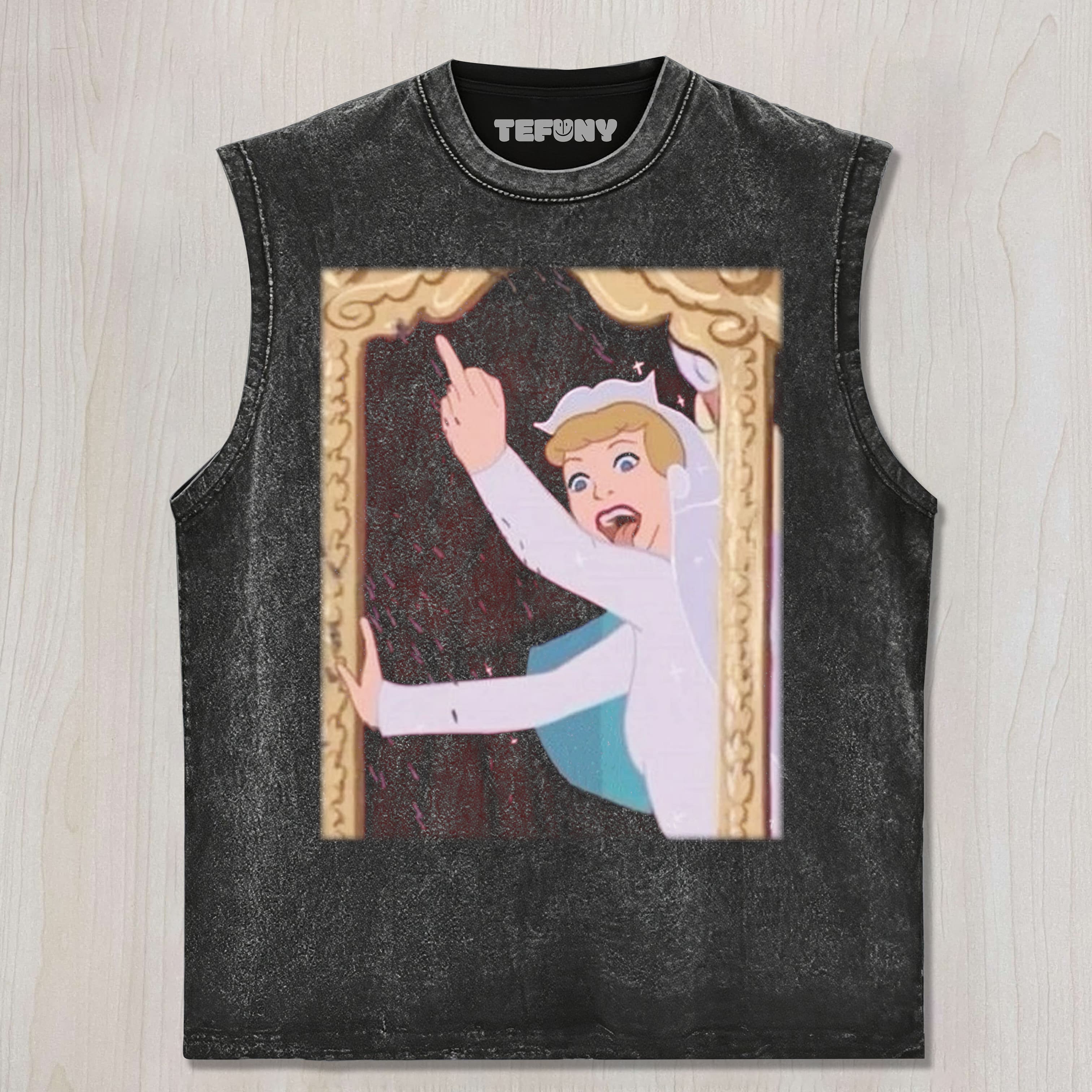 CINDERELLA GIVES THE MIDDLE FINGER UNISEX TEE, TANK TOP, LAYERED LS, SWEATSHIRT & HOODIE