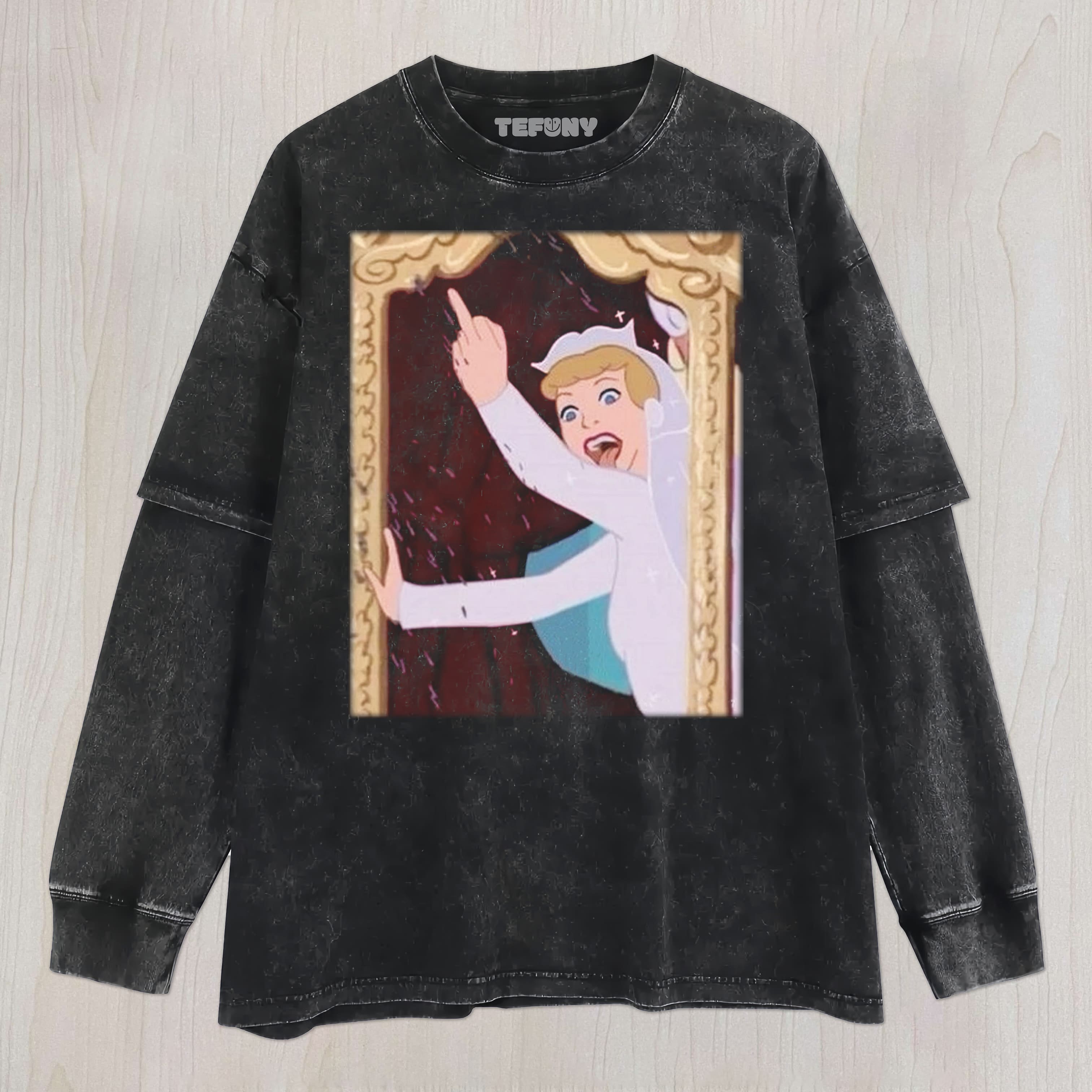 CINDERELLA GIVES THE MIDDLE FINGER UNISEX TEE, TANK TOP, LAYERED LS, SWEATSHIRT & HOODIE