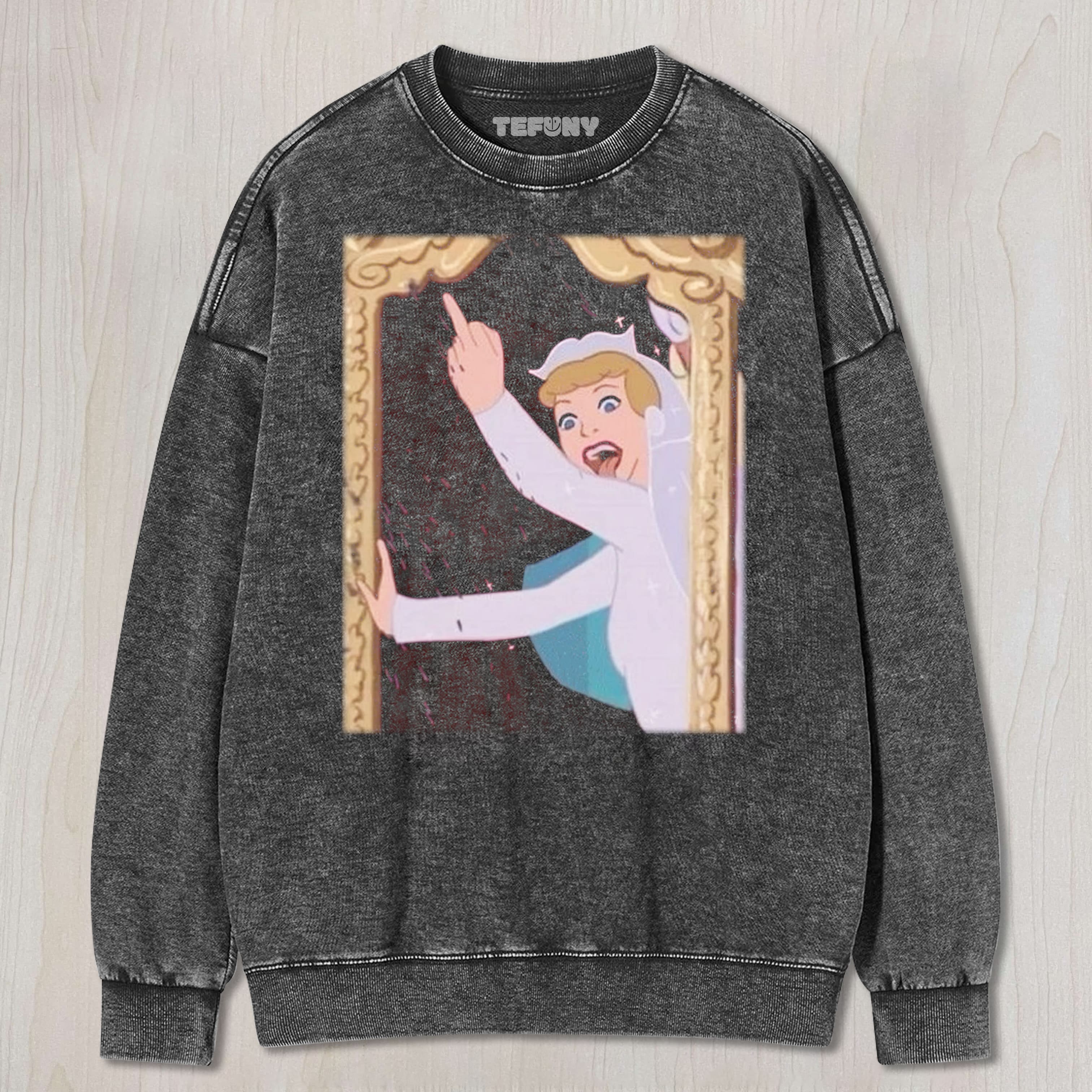 CINDERELLA GIVES THE MIDDLE FINGER UNISEX TEE, TANK TOP, LAYERED LS, SWEATSHIRT & HOODIE