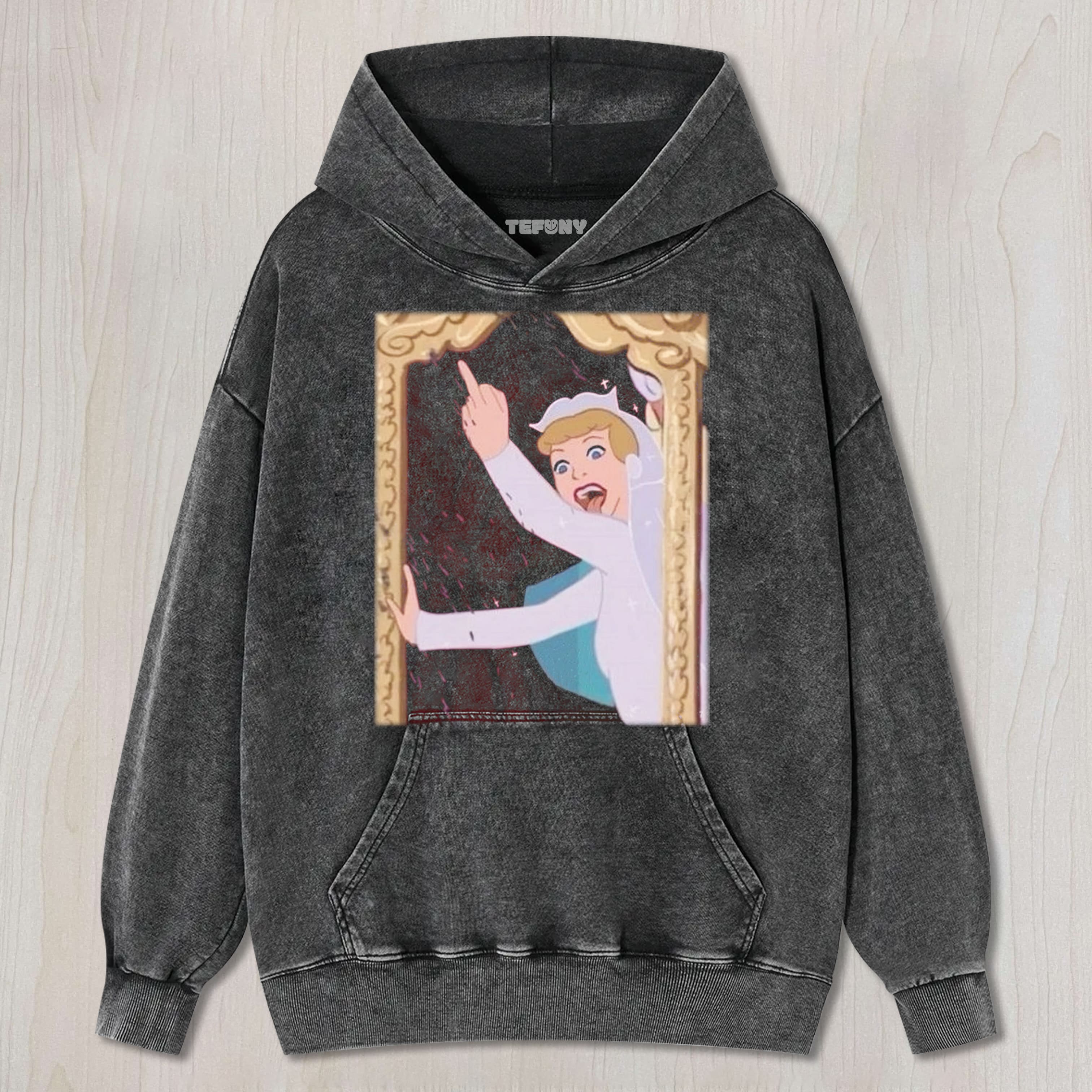CINDERELLA GIVES THE MIDDLE FINGER UNISEX TEE, TANK TOP, LAYERED LS, SWEATSHIRT & HOODIE