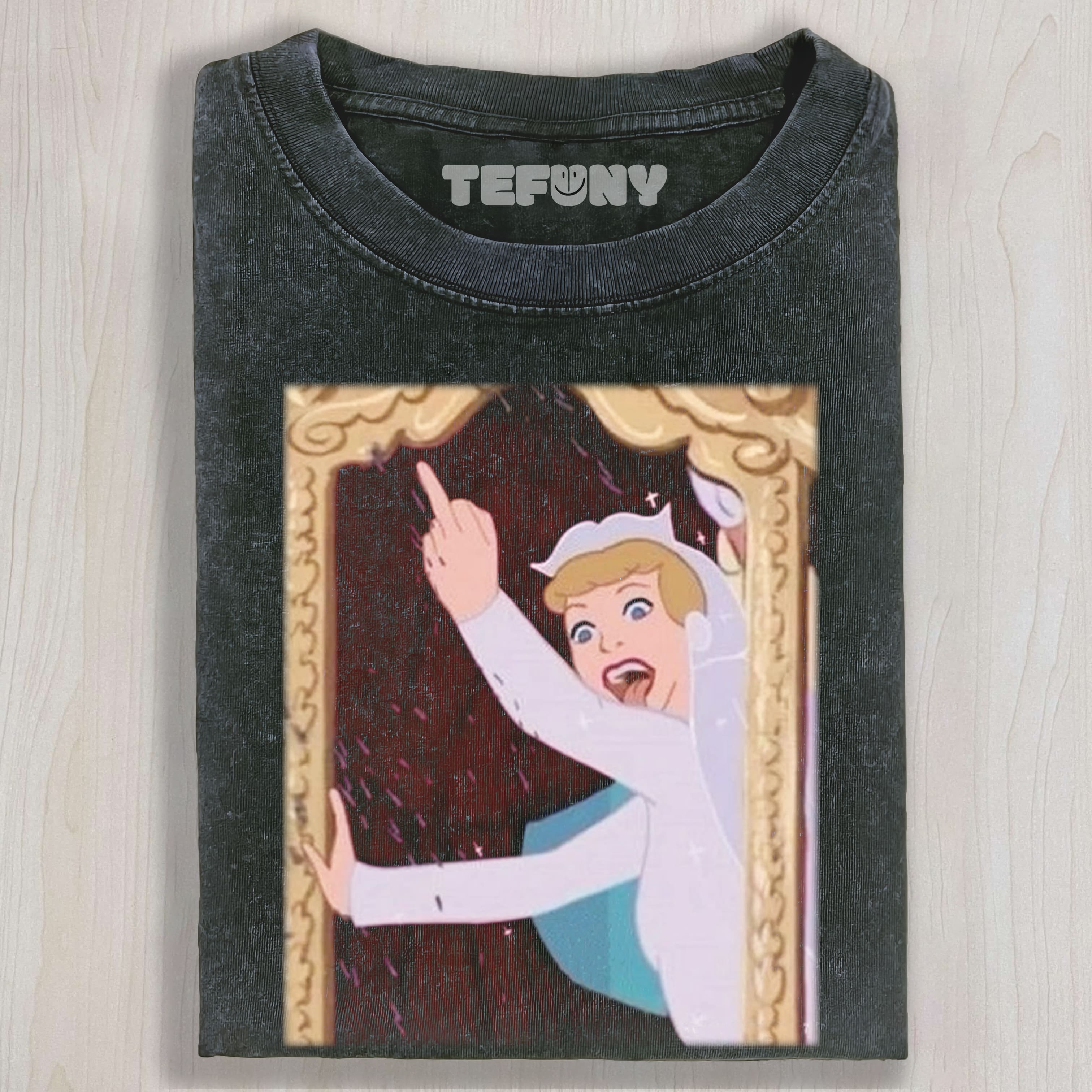 CINDERELLA GIVES THE MIDDLE FINGER UNISEX TEE, TANK TOP, LAYERED LS, SWEATSHIRT & HOODIE