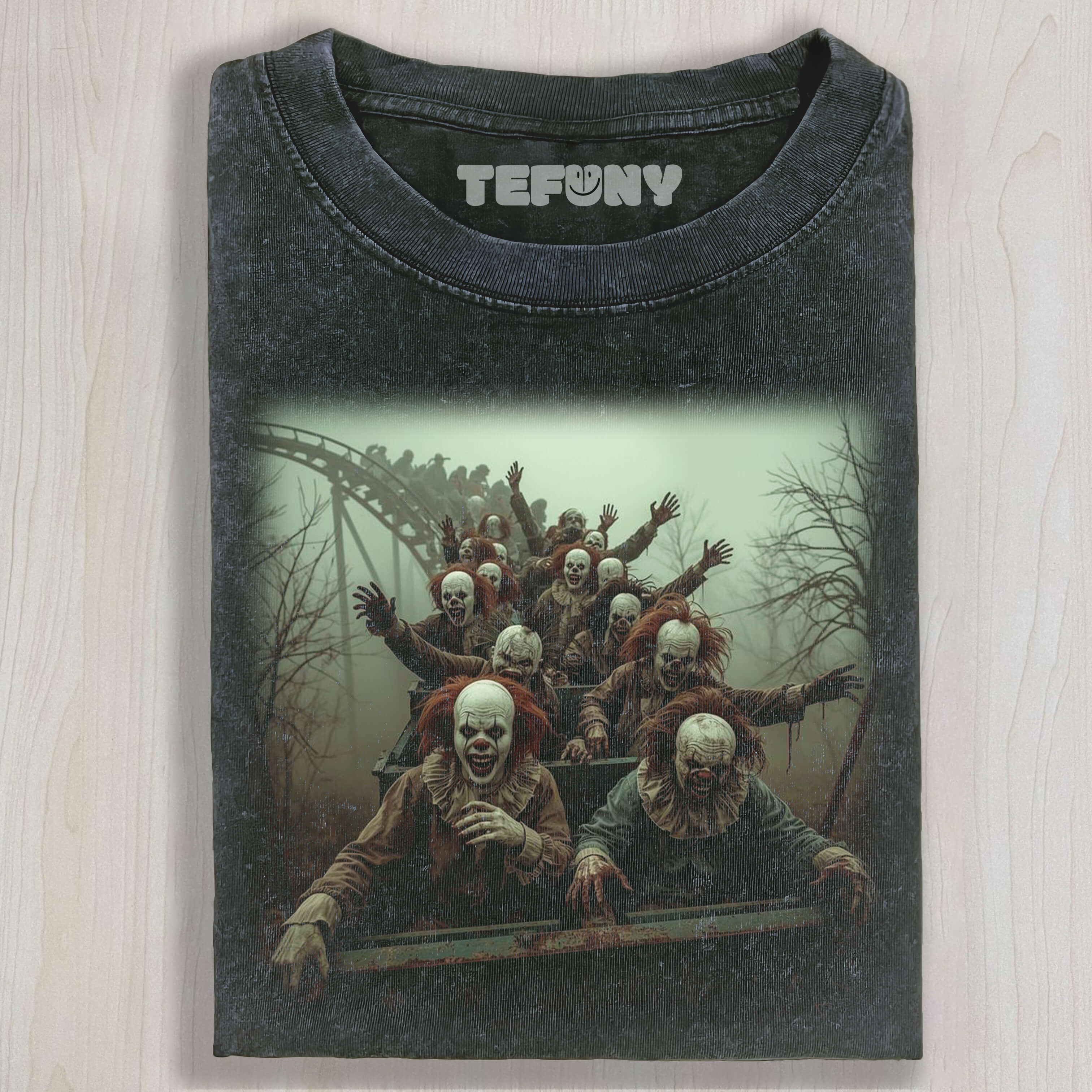 CLOWN RIDING A ROLLER COASTER T-SHIRT