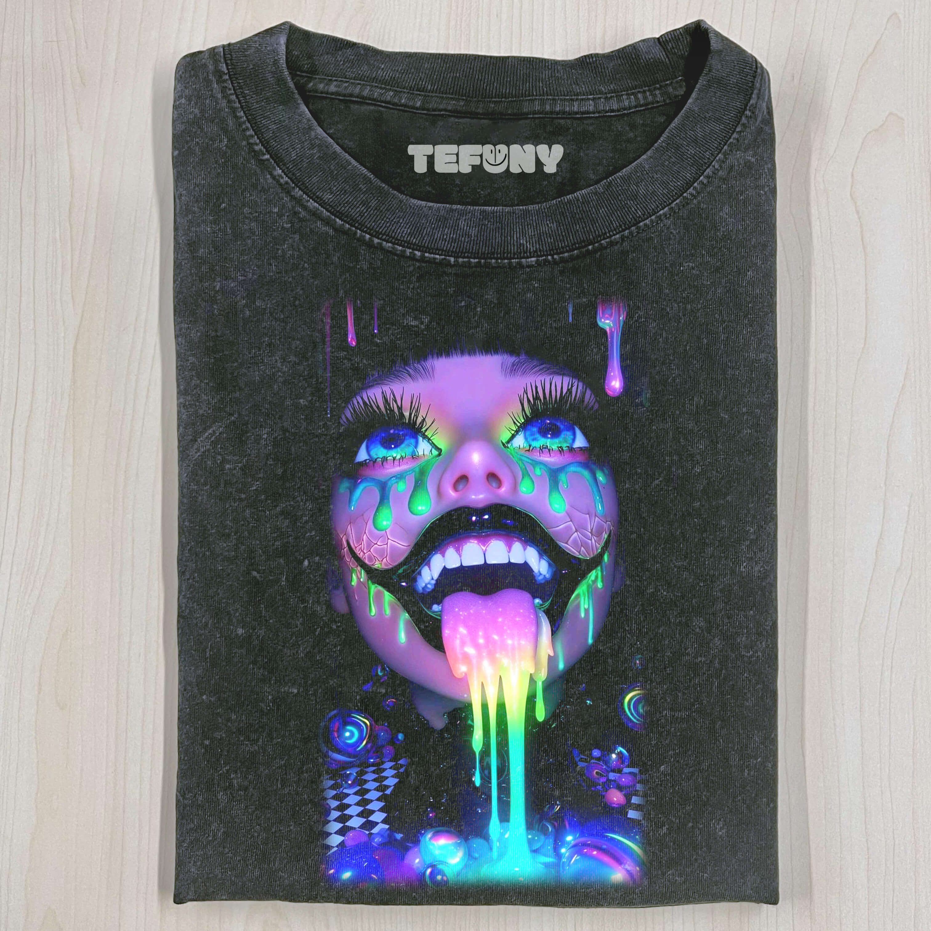 COLORFUL TONGUE STICKING OUT GIRL T-SHIRT