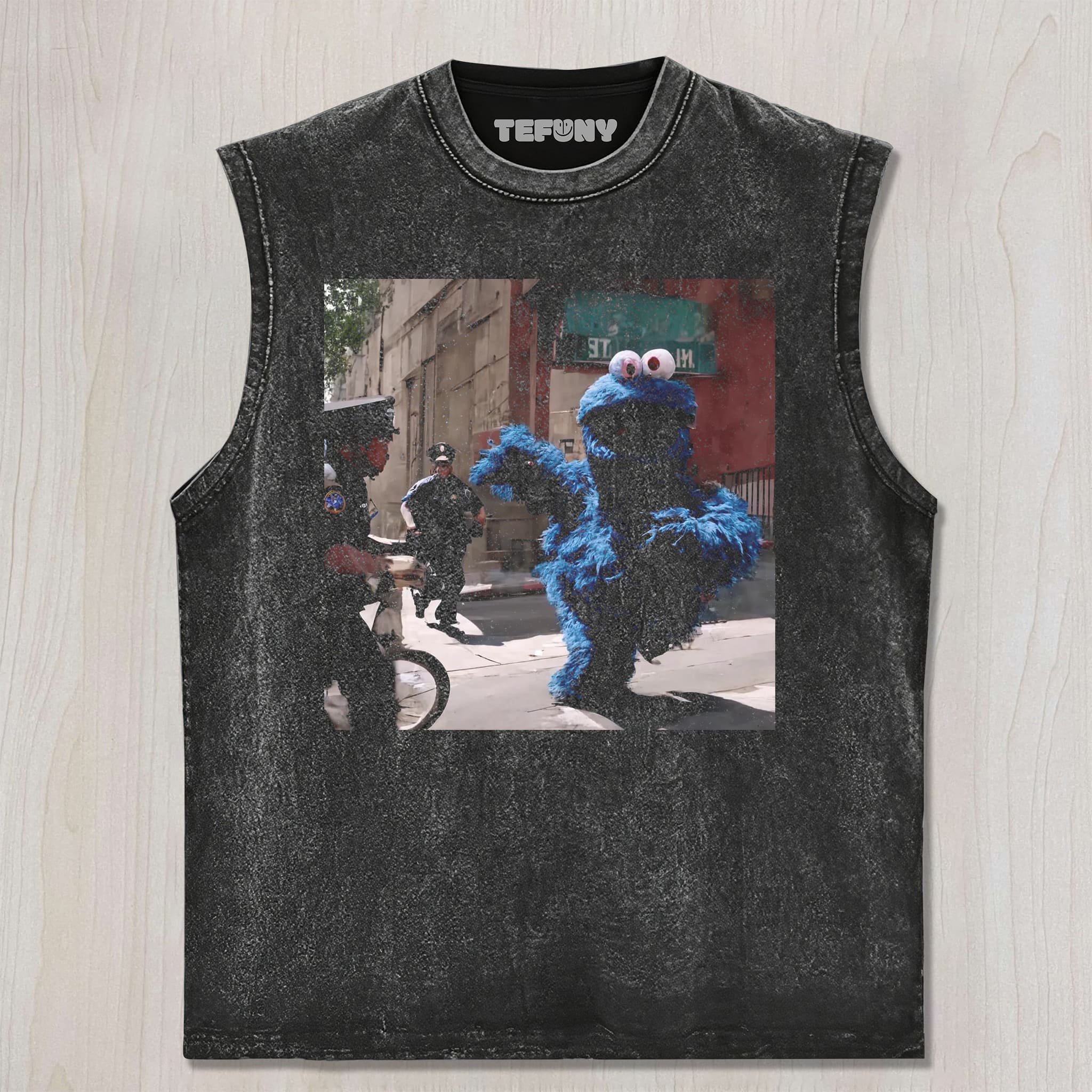 COOKIE MONSTER IS ESCAPING THE POLICE UNISEX TEE, TANK TOP, LAYERED LS, SWEATSHIRT & HOODIE
