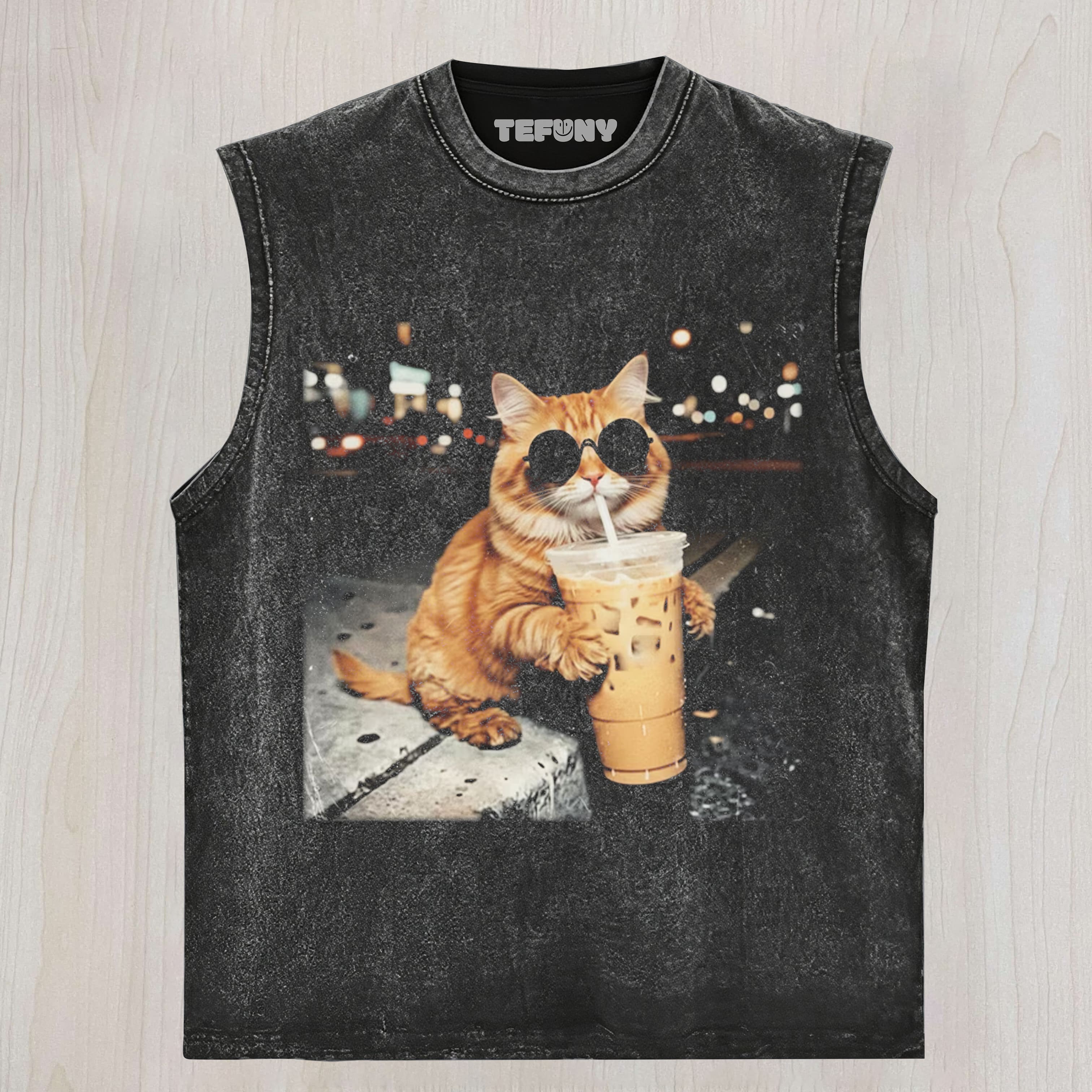 COOL CAT DRINKING ICED COFFEE TANK TOP