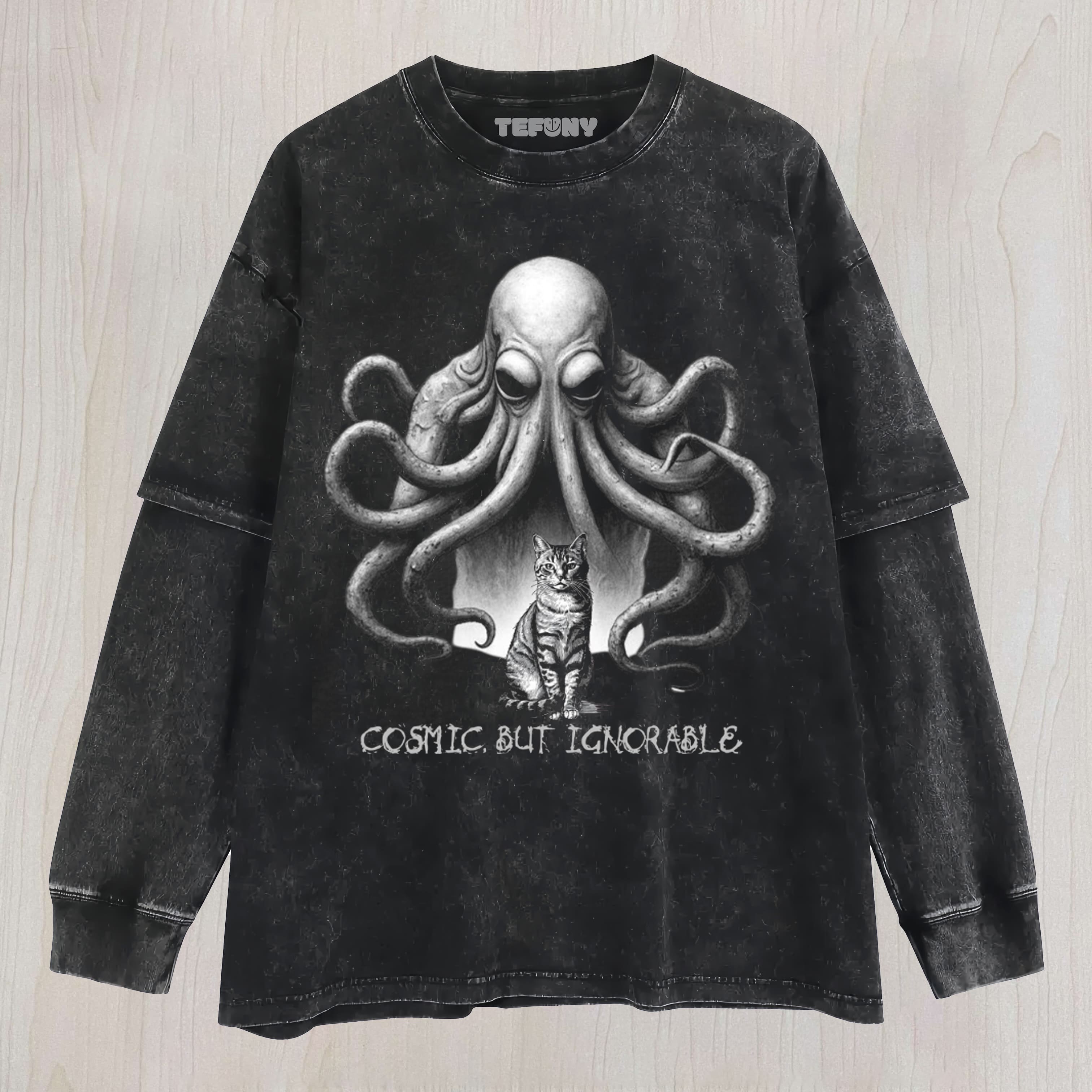 COSMIC HORROR CAT UNISEX TEE, TANK TOP, LAYERED LS, SWEATSHIRT & HOODIE