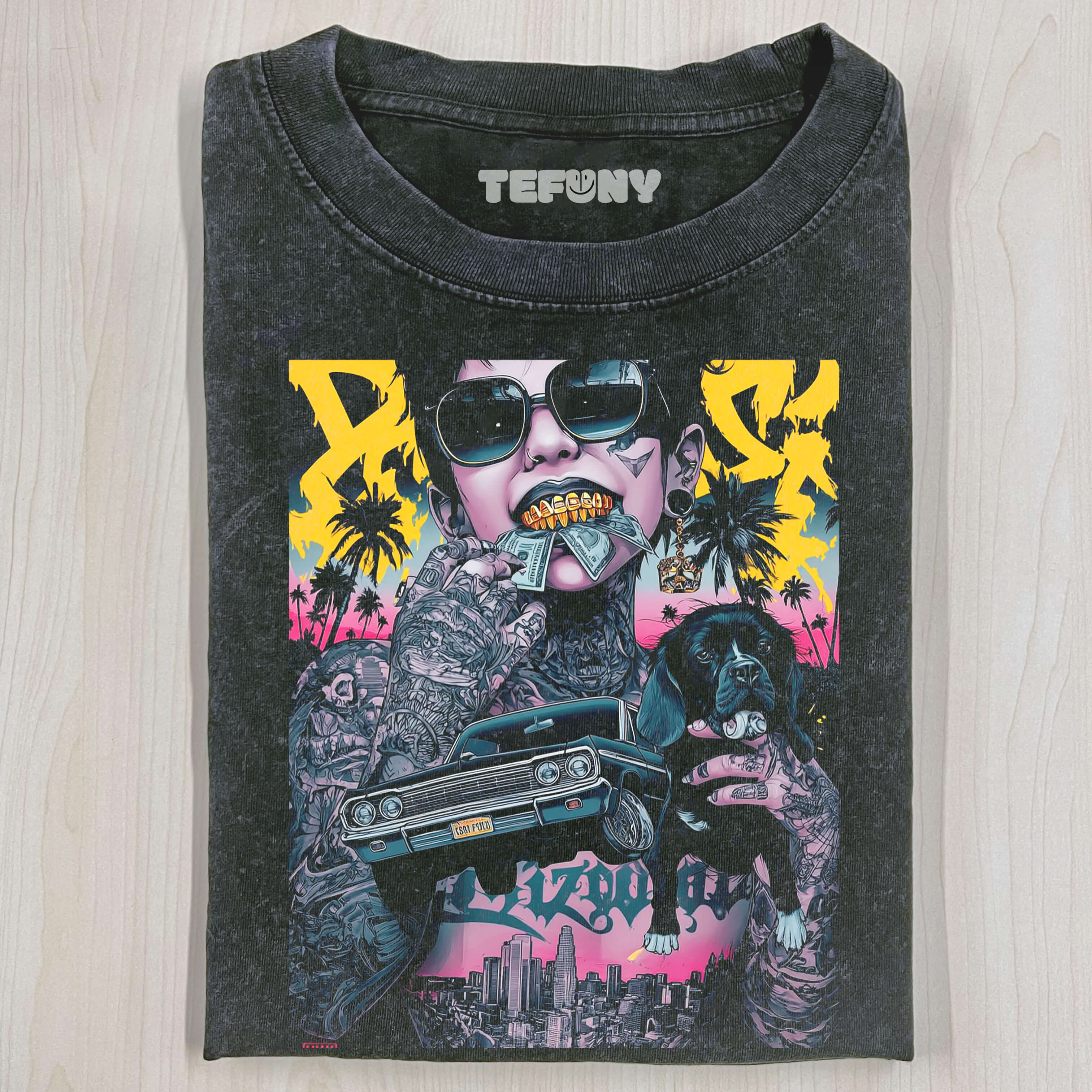 CRAZY GOLD TOOTH TATTOO GIRL T-SHIRT V3