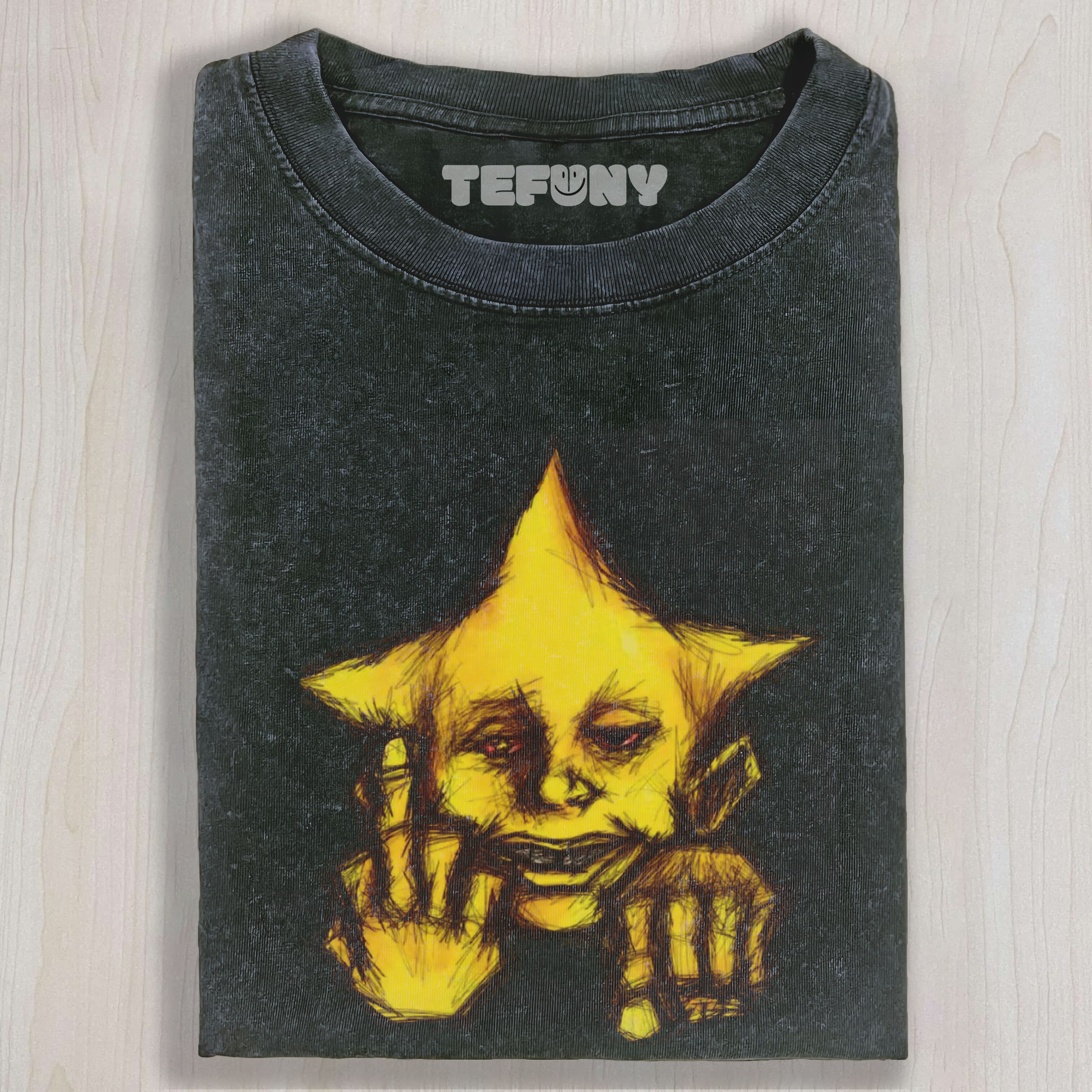 CREEPY STAR FACE SURREAL ART VINTAGE WASHED TEE & SWEAT & HOOD
