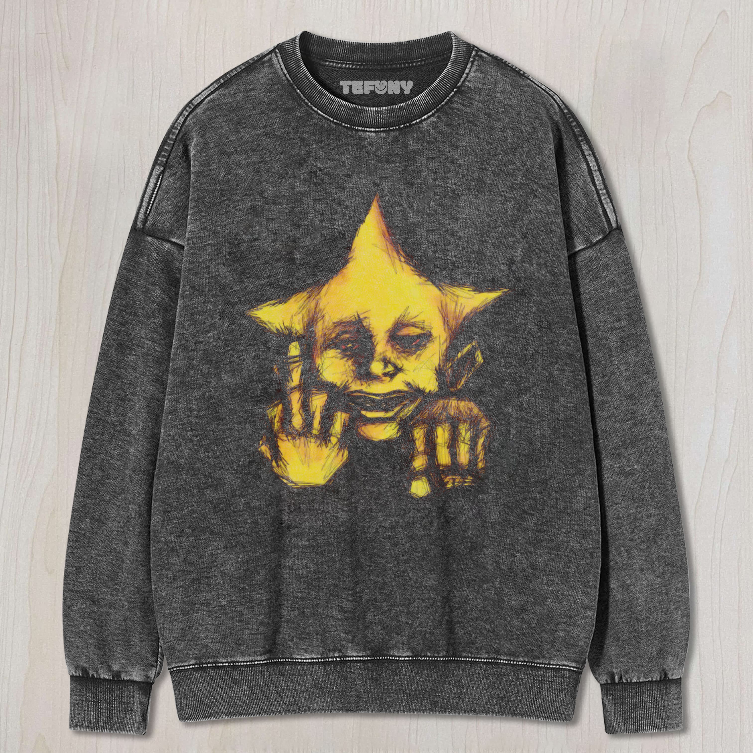 CREEPY STAR FACE SURREAL ART VINTAGE WASHED TEE & SWEAT & HOOD