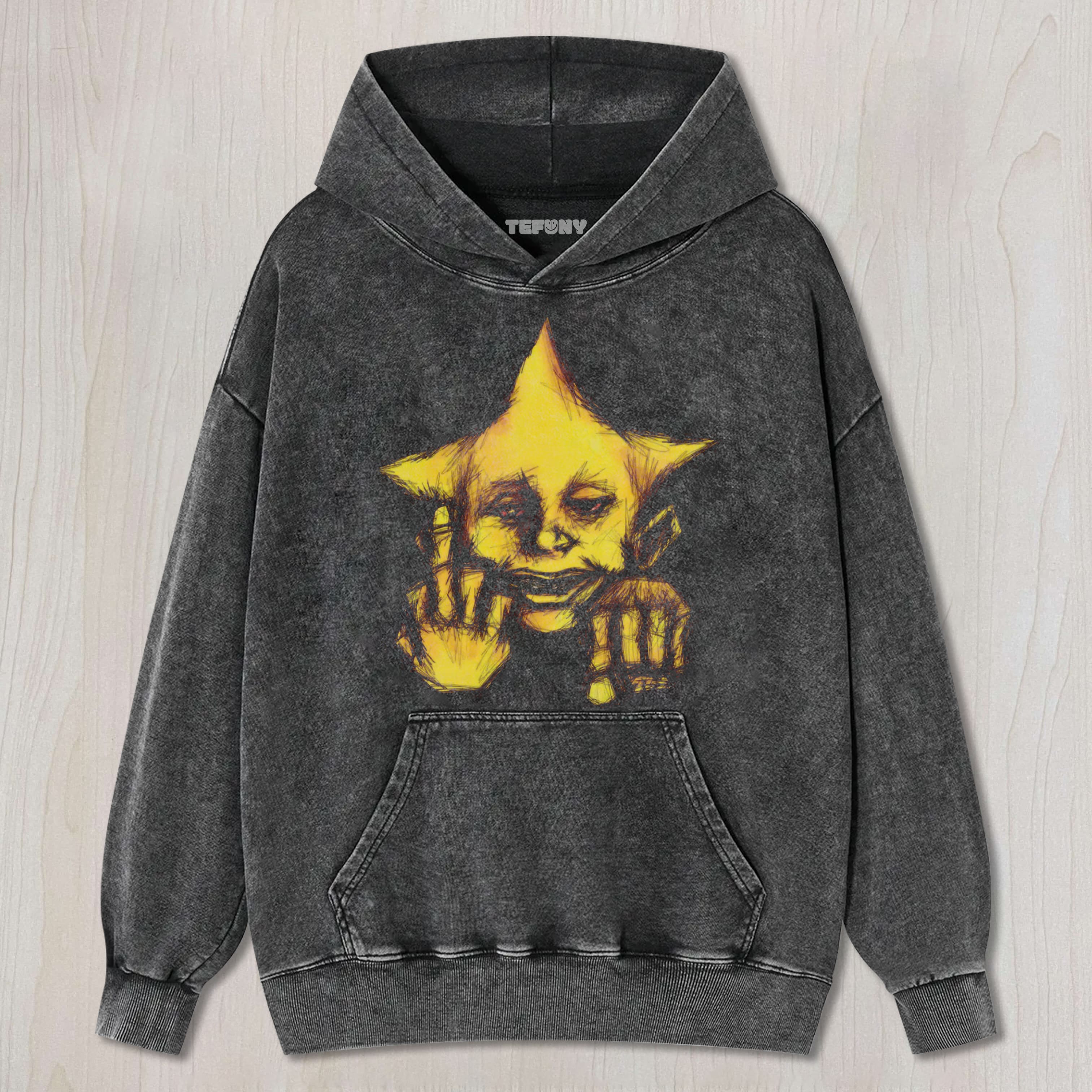 CREEPY STAR FACE SURREAL ART VINTAGE WASHED TEE & SWEAT & HOOD