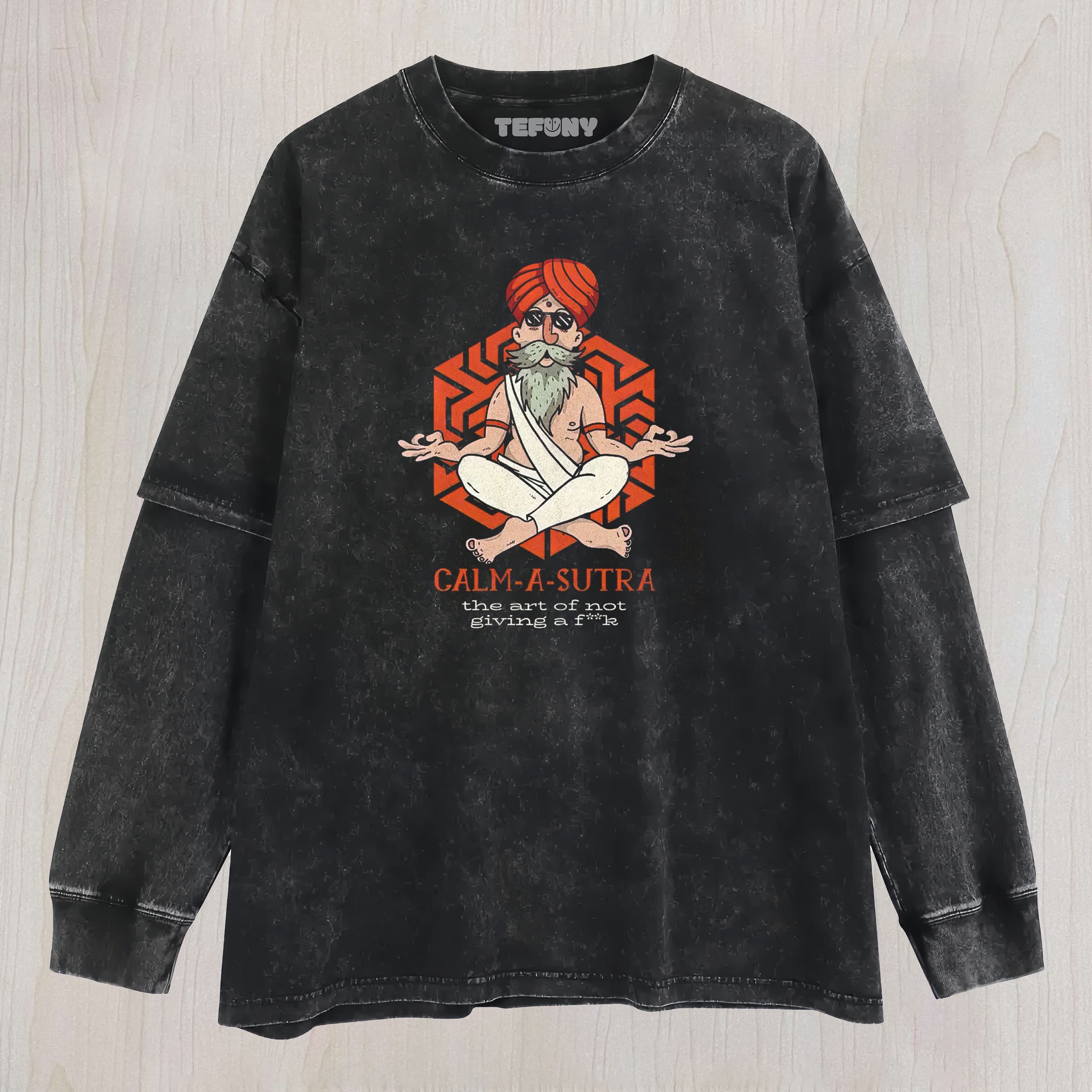 CALM-A-SUTRA SASSY GURU WASHED LAYERED LONG SLEEVE