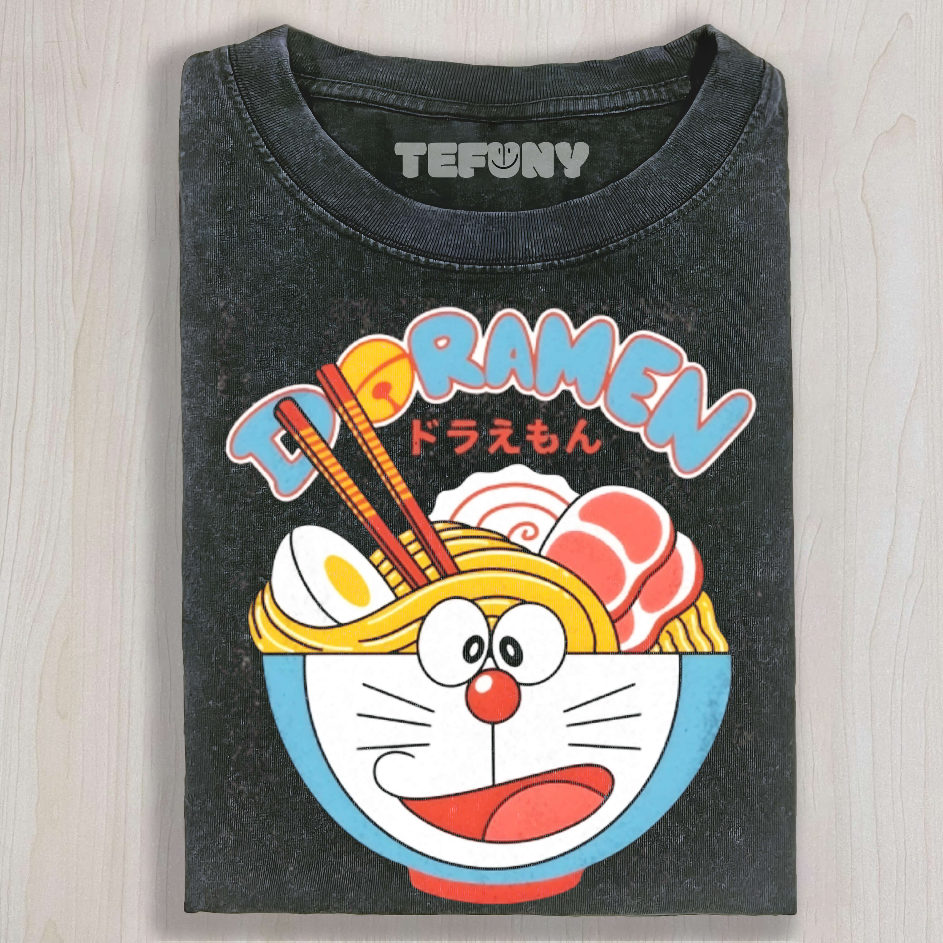 CAT RAMEN VINTAGE COTTON WASH CREWNECK TEE & SWEAT & HOOD