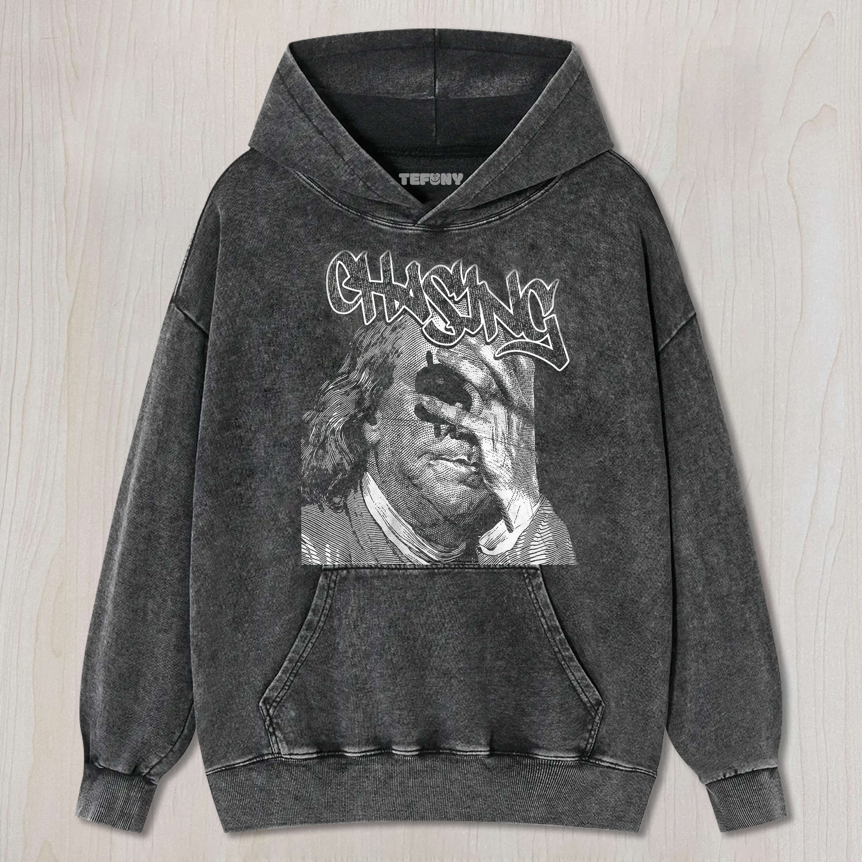 CHASE MONEY GRAPHIC WASHED DISTRESSED TEE & SWEAT & HOOD