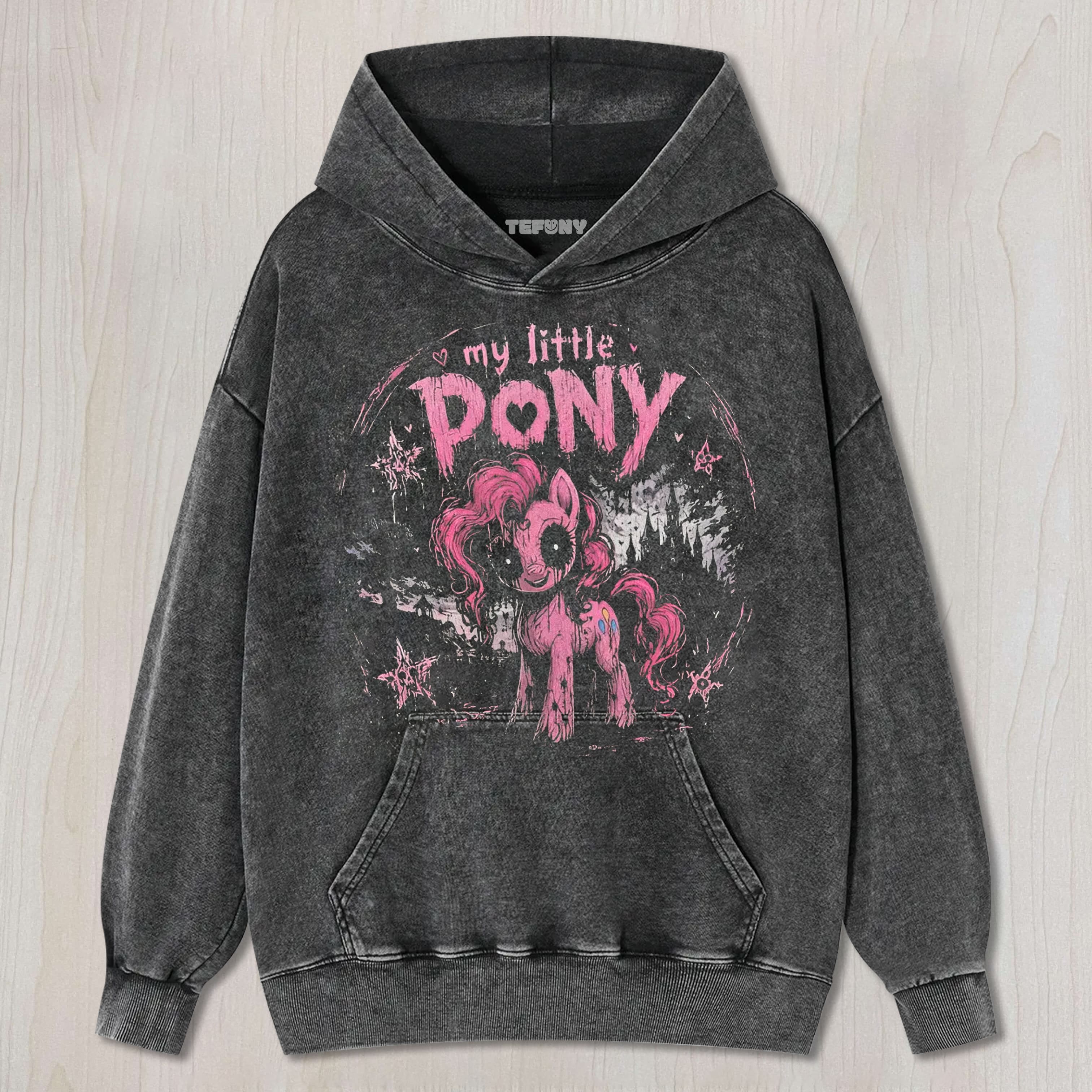 DARK GOTHIC PONY GRAPHIC VINTAGE WASHED UNISEX TEE, TANK TOP, LAYERED LS, SWEATSHIRT & HOODIE