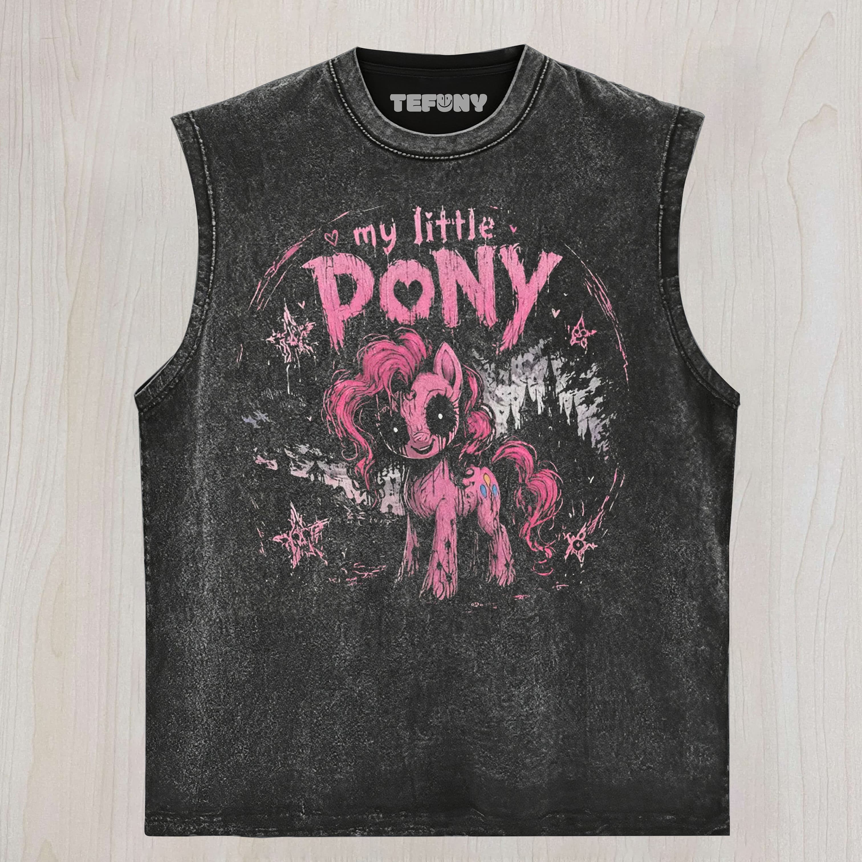DARK GOTHIC PONY GRAPHIC VINTAGE WASHED UNISEX TEE, TANK TOP, LAYERED LS, SWEATSHIRT & HOODIE