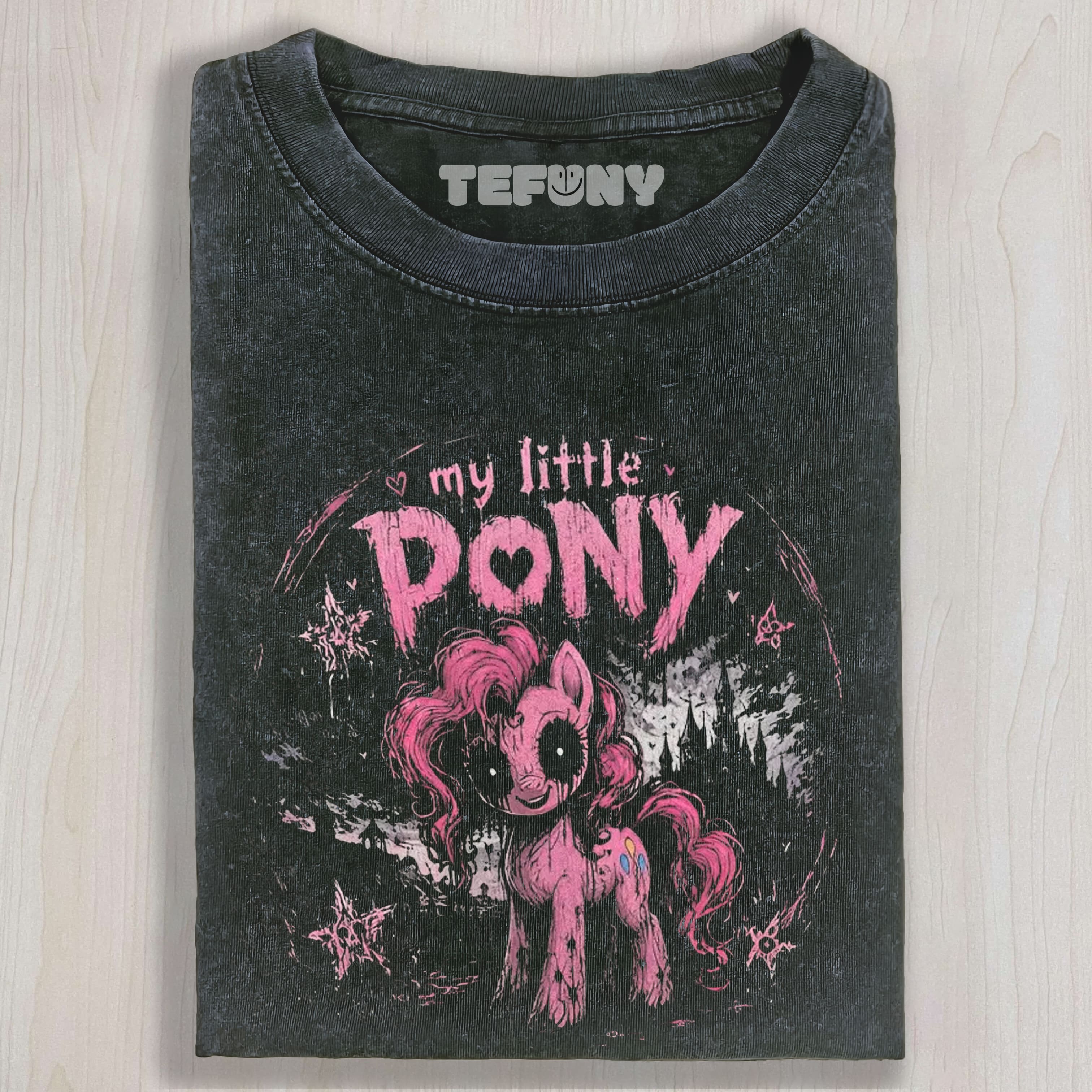 DARK GOTHIC PONY GRAPHIC VINTAGE WASHED UNISEX TEE, TANK TOP, LAYERED LS, SWEATSHIRT & HOODIE