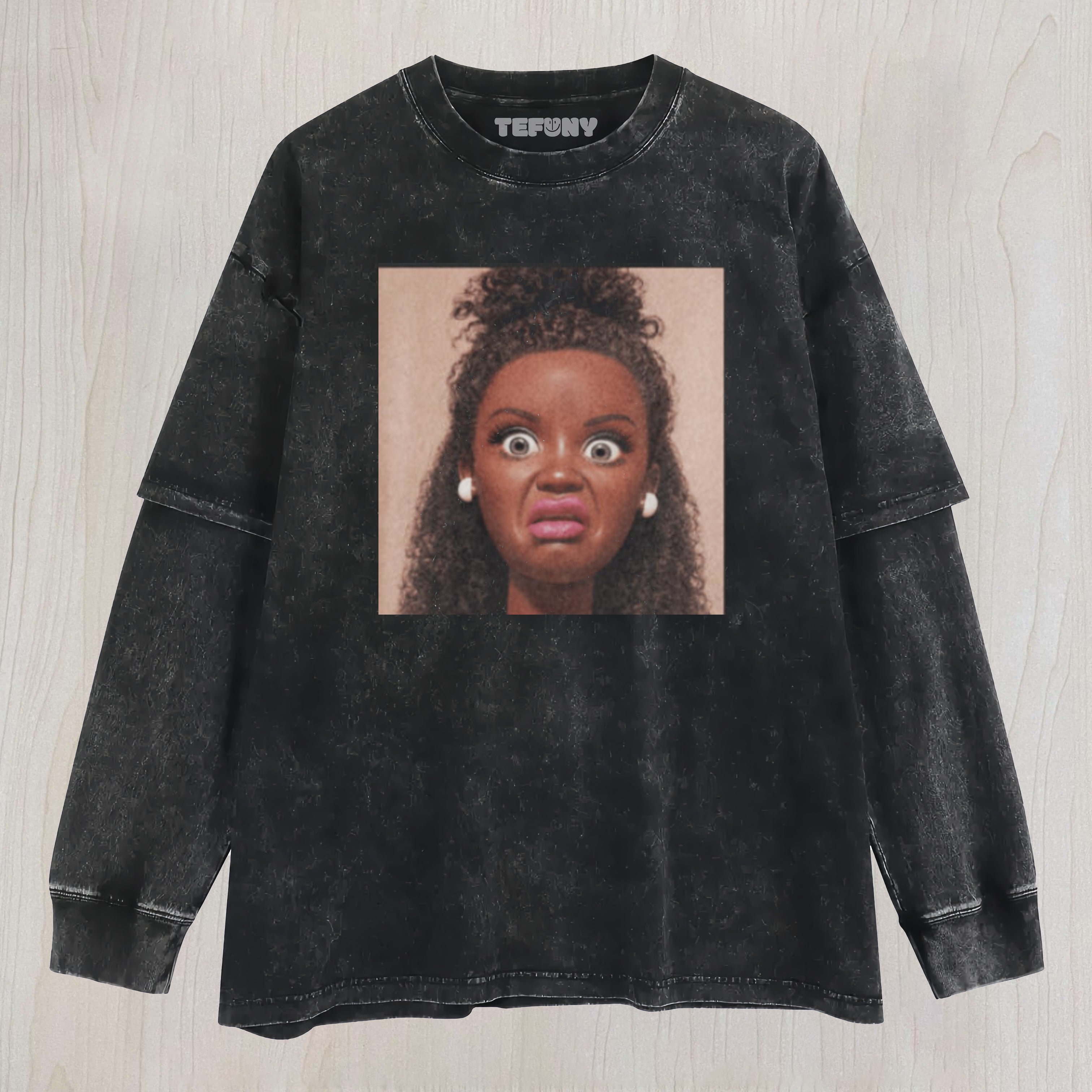 DISGUSTED BLACK DOLL FACE MEME UNISEX TEE, TANK TOP, LAYERED LS, SWEATSHIRT & HOODIE
