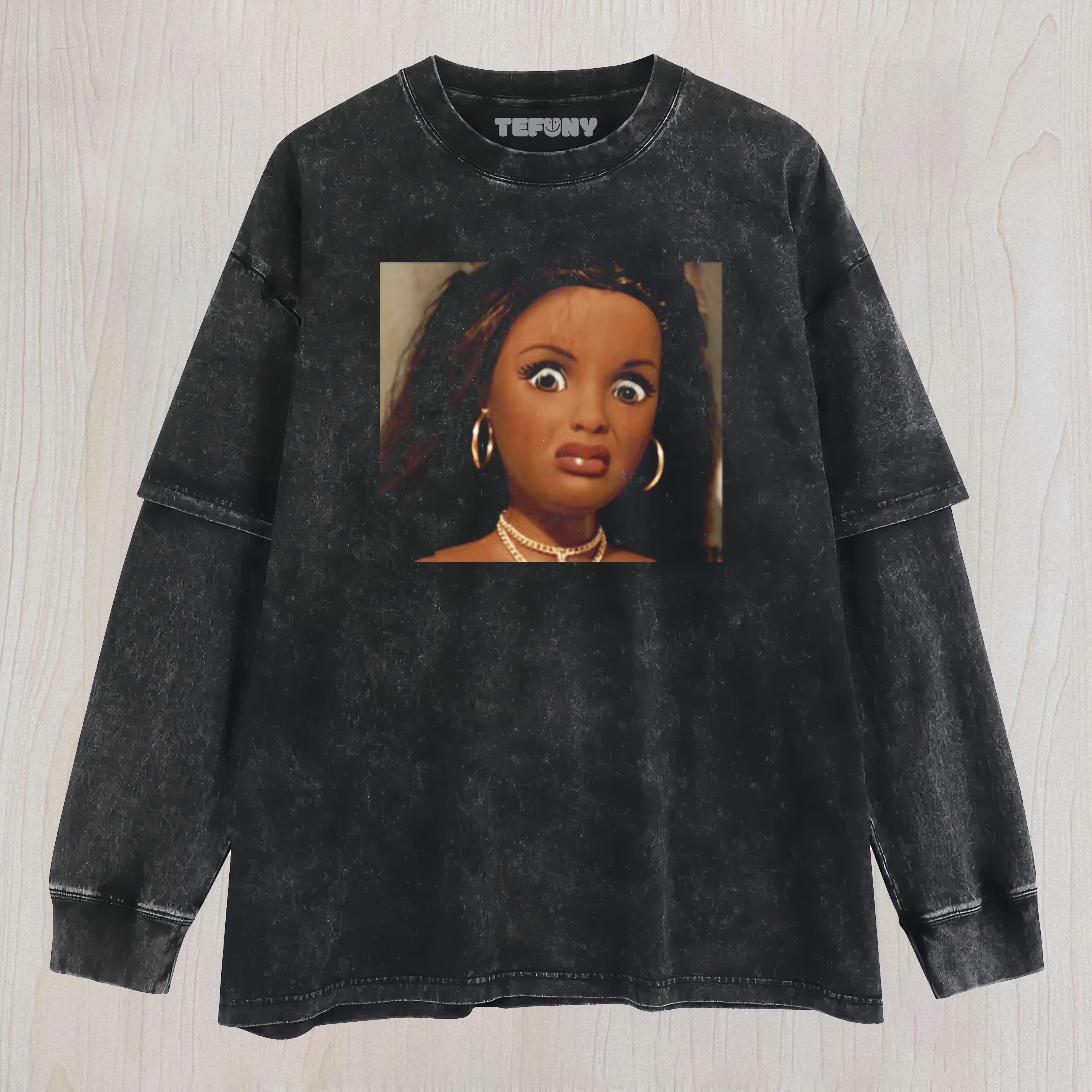 DISGUSTED BLACK DOLL MEME UNISEX TEE, TANK TOP, LAYERED LS, SWEATSHIRT & HOODIE
