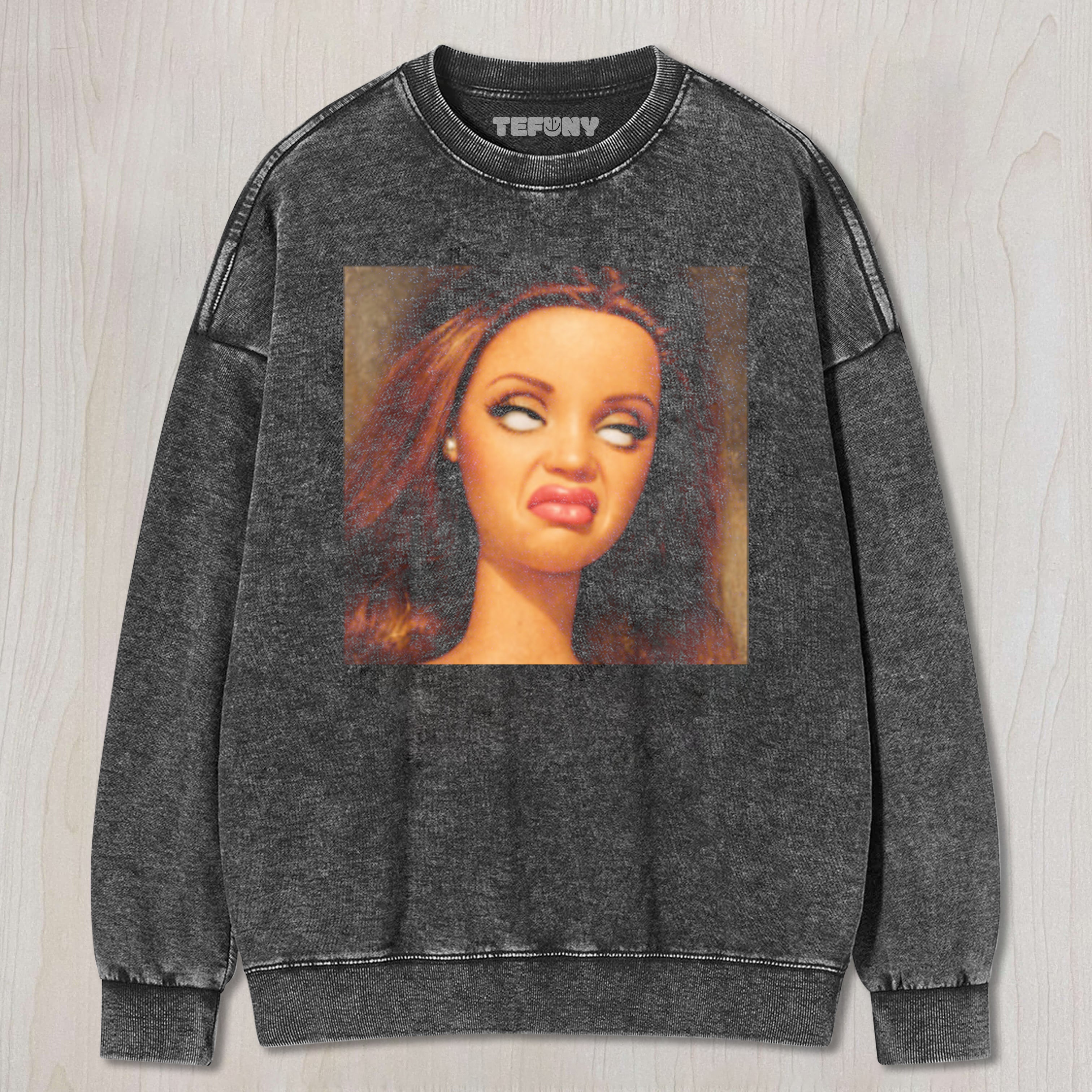 DISGUSTED DOLL FACE MEME EYE ROLL UNISEX TEE, TANK TOP, LAYERED LS, SWEATSHIRT & HOODIE