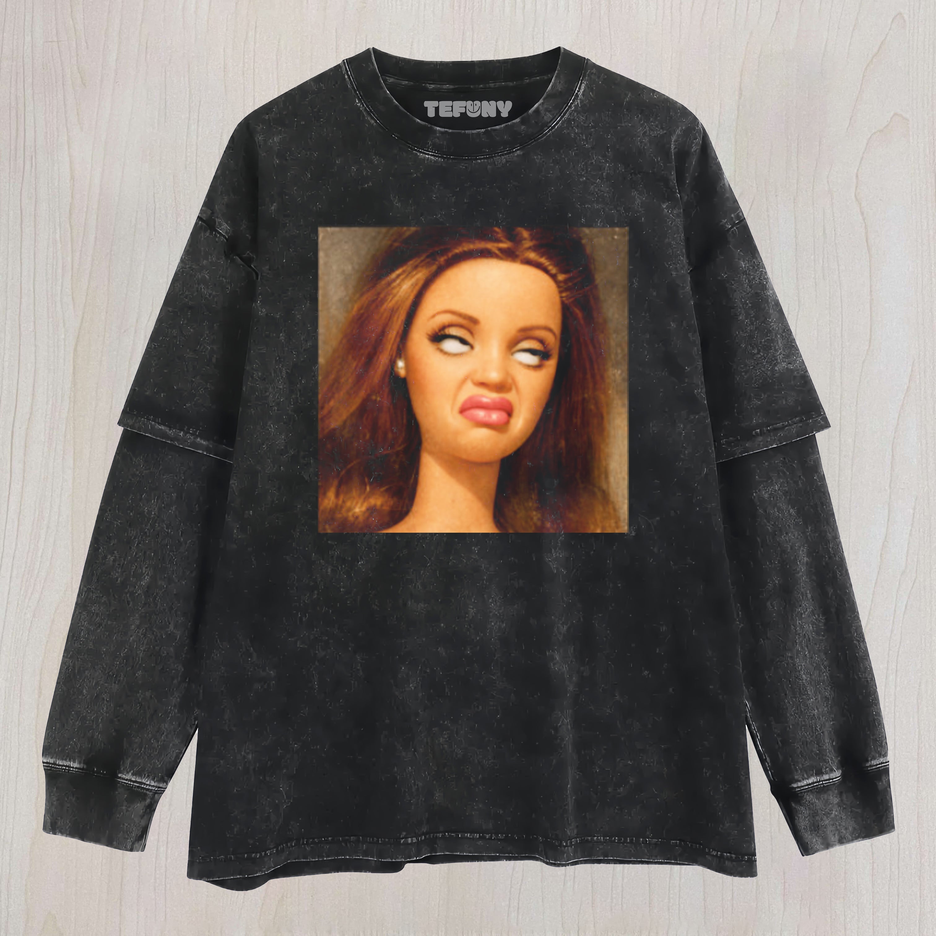DISGUSTED DOLL FACE MEME EYE ROLL UNISEX TEE, TANK TOP, LAYERED LS, SWEATSHIRT & HOODIE