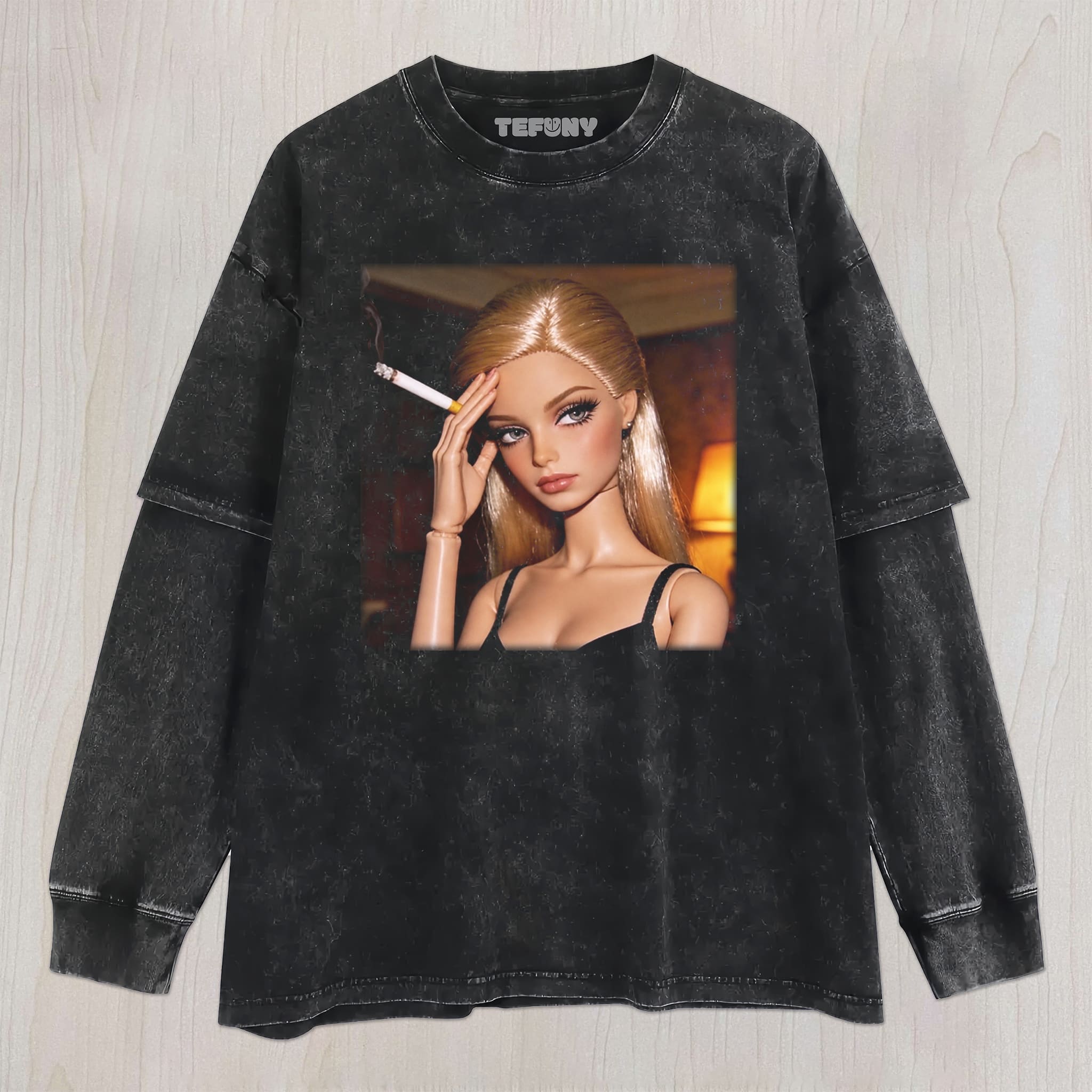DISTRESSED DOLL MEME V15 UNISEX TEE, TANK TOP, LAYERED LS, SWEATSHIRT & HOODIE